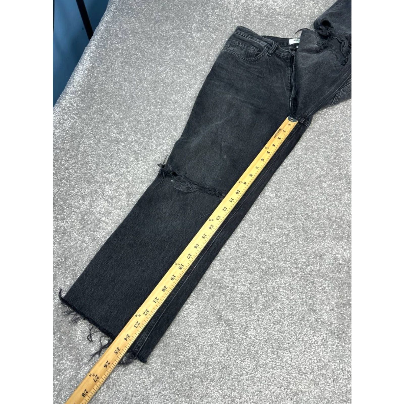 Agolde AGOLDE Lana Jeans Women 27 Black Cotton Distressed Fringe Hem Straight Leg 30x24 Size 27" / US 4 / IT 40 - 5 Thumbnail