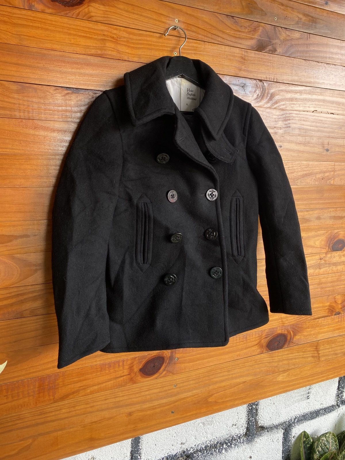 Jun Takahashi Violet Buffalo Wallows Black Wool Pea Coat Outerwear Size US XXS / EU 40 - 5 Thumbnail