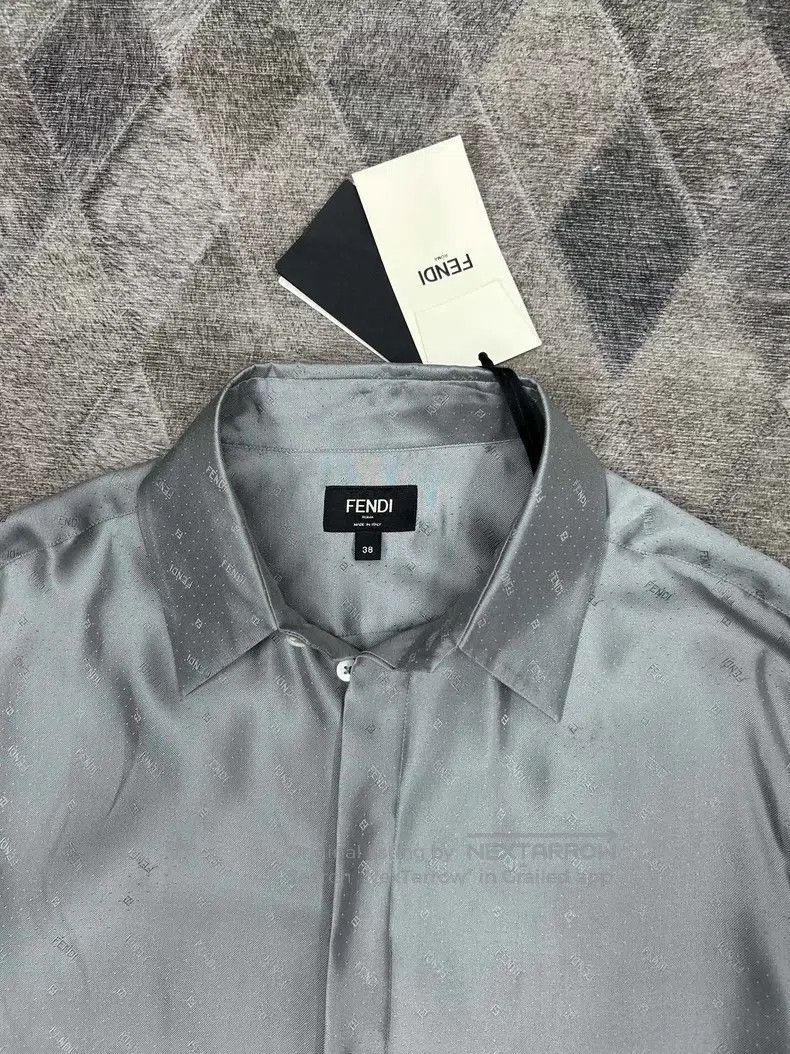 Fendi Fendi size 38 Space Grey Silk Shirt with Full Logo Embroide Size US XXS / EU 40 - 2 Thumbnail