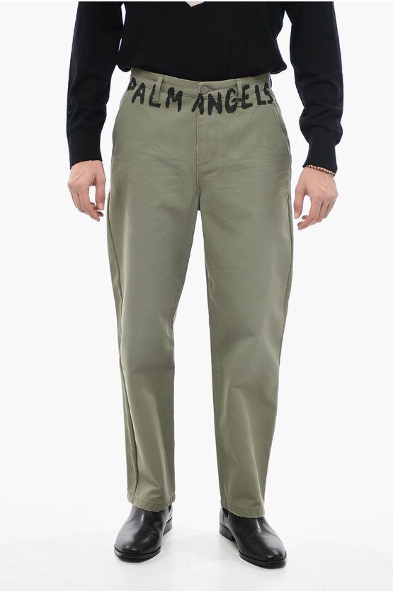 Palm Angels o1y0325 Logo Casual Pant in Military Green Size US 34 / EU 50 - 1 Thumbnail