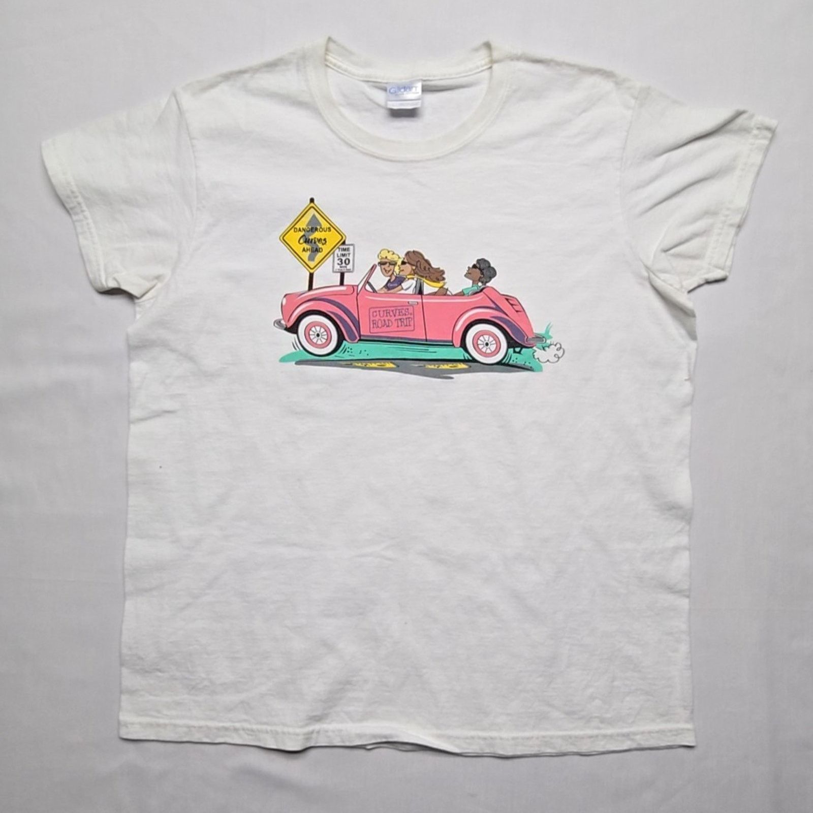 Gildan Curves Road Trip Shirt Womens White L Fitness Graphic Tee Size L / US 10 / IT 46 - 1 Thumbnail