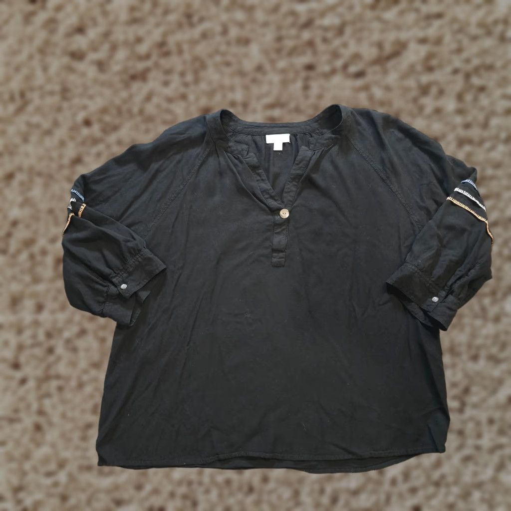 J. Jill J Jill Top Womens XL Black Embroidered 3/4 Sleeve Peasant Boho Casual Shirt Size XL / US 12-14 / IT 48-50 - 1 Thumbnail
