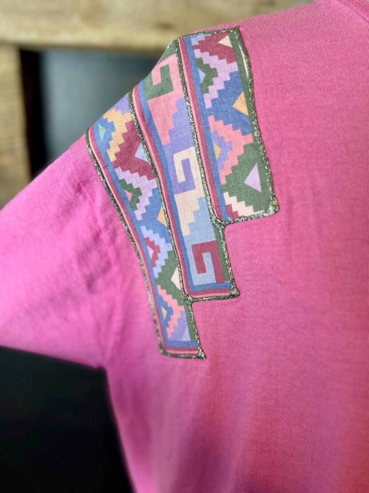 Designer Southwestern Pink Tshirt w/Embellishments Linda Kay Design Size ONE SIZE - 6 Thumbnail