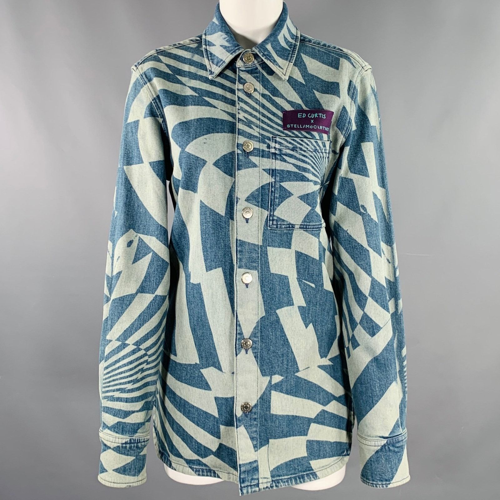 Stella McCartney STELLA McCARTNEY XXS Blue Light Blue Cotton Optical Jacket Size XXS / US 00 / IT 34 - 1 Thumbnail