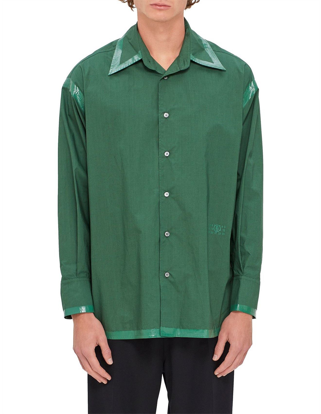 Maison Margiela o1mle0126 MM6 Logo Shirt in Green Size US M / EU 48-50 / 2 - 1 Thumbnail