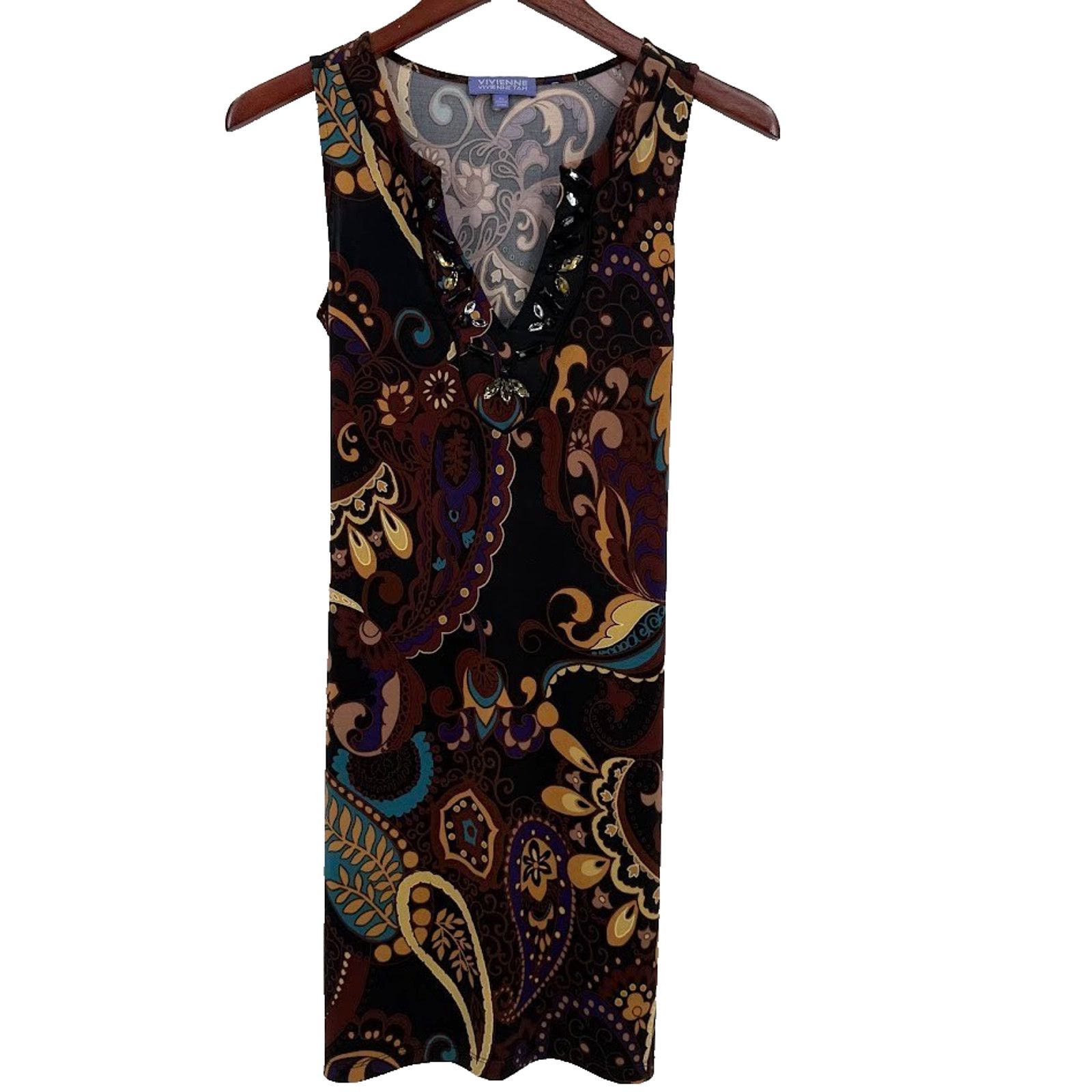 Vivienne Tam Vivienne Tam XS Paisley Sleeveless Dress Beaded Neck Boho Size XS / US 0-2 / IT 36-38 - 1 Thumbnail