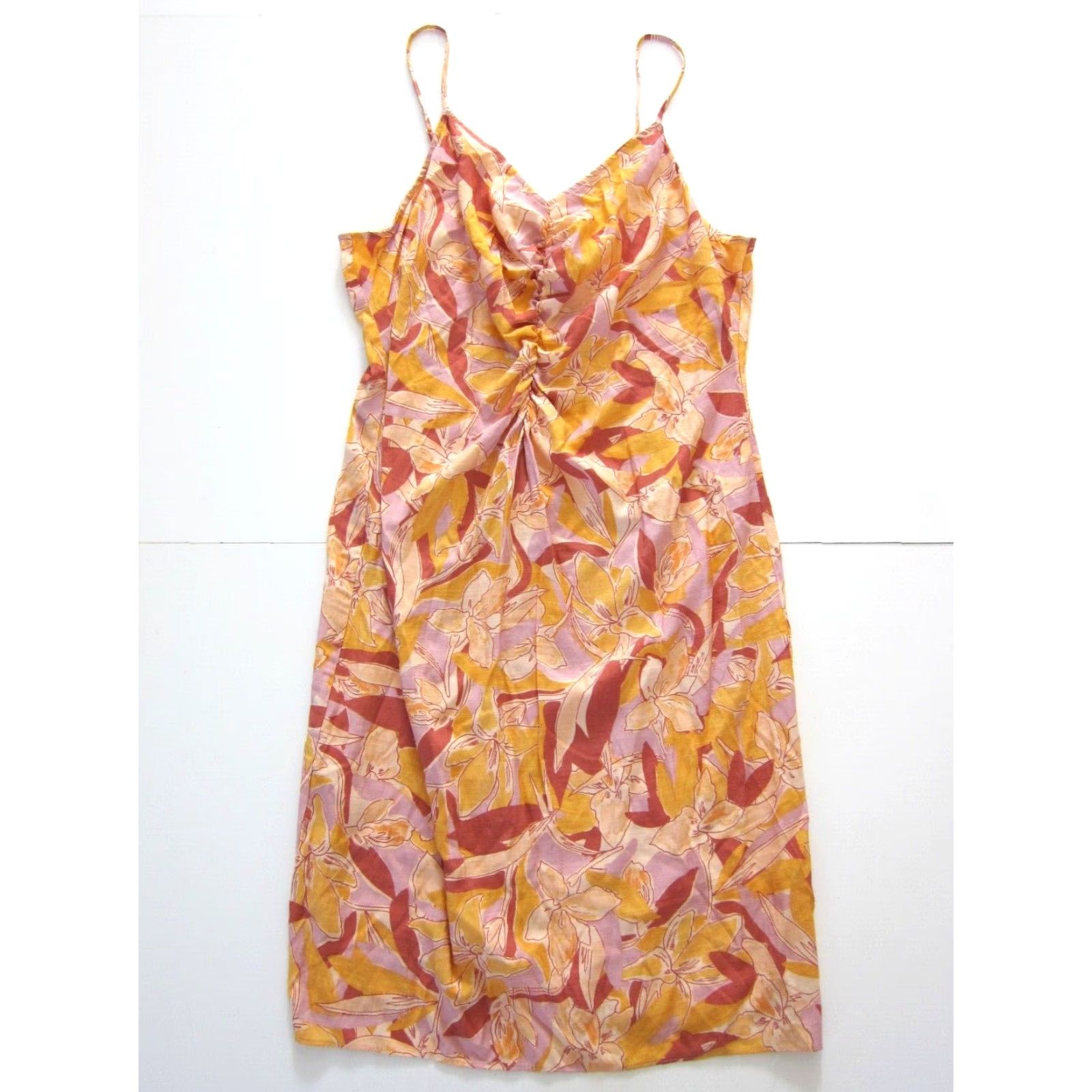 Nine West Nine West Slip Dress XL Violet Pink Purple Floral Ruched Spaghetti Strap Rayon V-Neck Back Zip Knee Length Women's Dress Size XL / US 12-14 / IT 48-50 - 2 Thumbnail