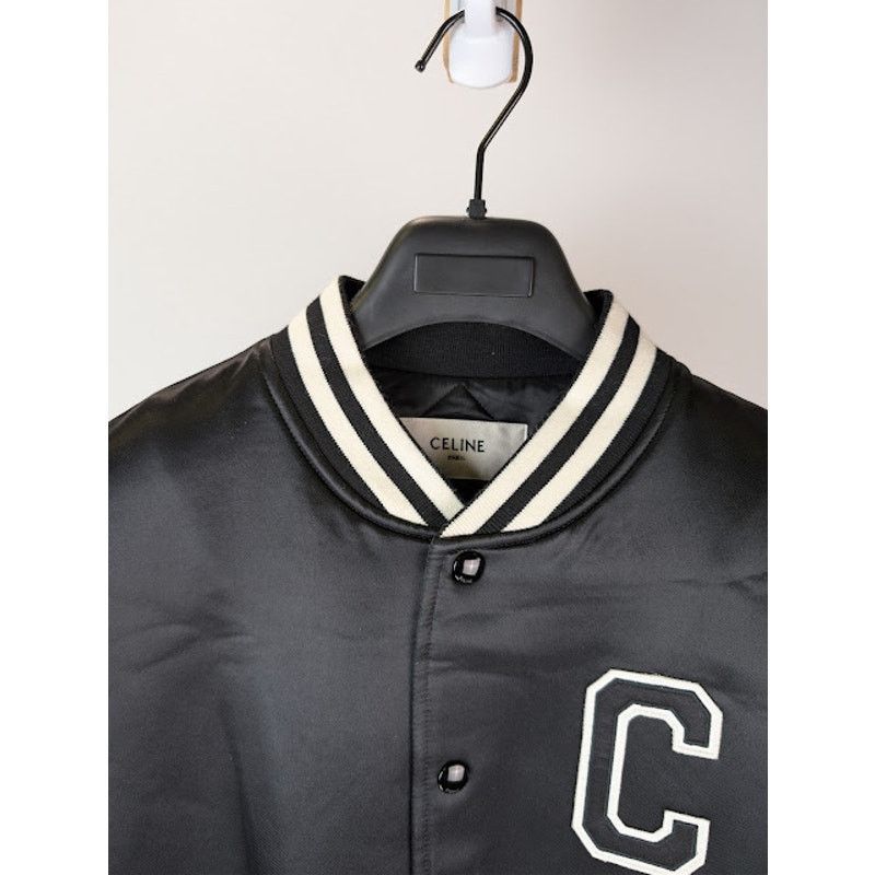 Celine o1rshd1 Teddy Logo-Applique Satin Varsity Jacket in Black Size US M / EU 48-50 / 2 - 8 Thumbnail