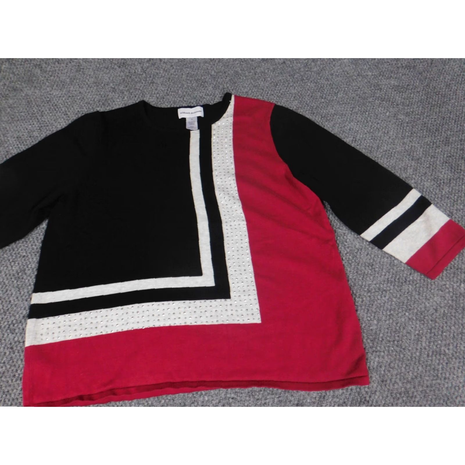 Vintage Alfred Dunner Women's Sweater Medium Black Pullover Crew Neck Long Sleeve Stretch Regular Knit Cap Sleeve Button Modern Casual Size M / US 6-8 / IT 42-44 - 3 Thumbnail