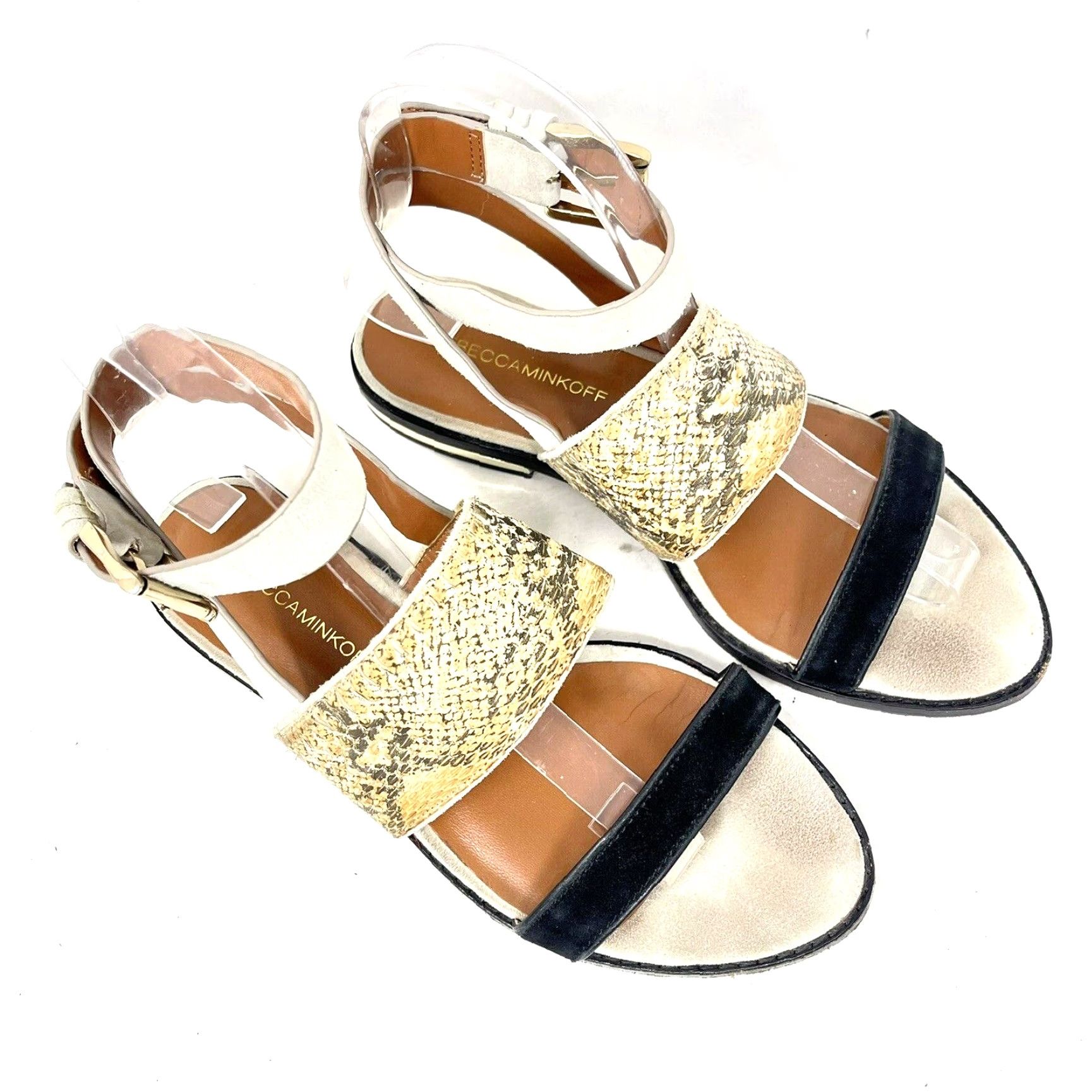 Rebecca Minkoff Rebecca Minkoff Sandal Womens 7 Ankle Wrap Buckle Flat Leather Beige Animal Print Boho 90s Womens Size US 7 / IT 37 - 2 Thumbnail