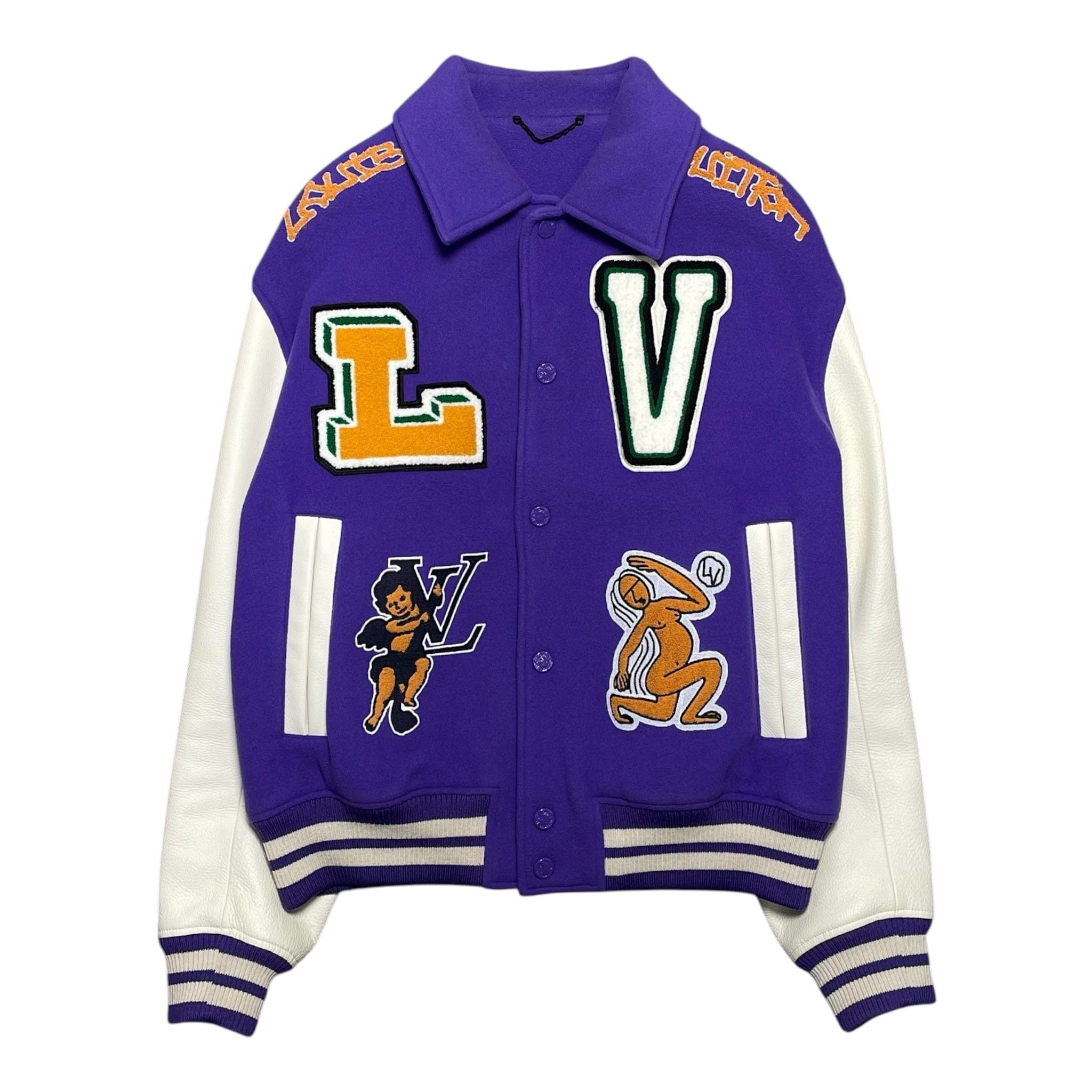 Louis Vuitton Virgil Multi Patch Leather Varsity Jacket Purple Multi Size US XL / EU 56 / 4 - 1 Thumbnail