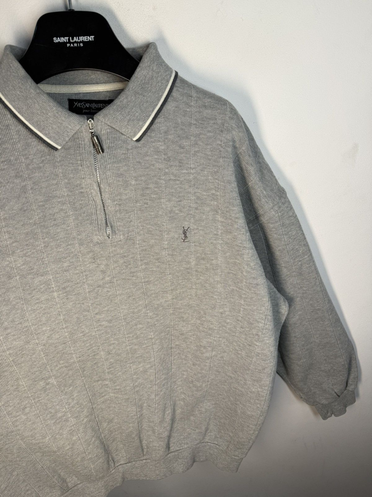 Yves Saint Laurent 90s YSL Sweatshirt 1/4 Quarter Zip Grey Vintage Sweater Size US L / EU 52-54 / 3 - 7 Thumbnail