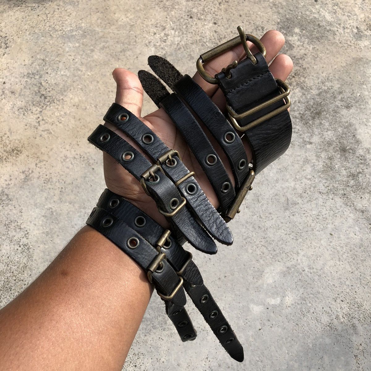 Leather Japanese Brand Black Leather Double Buckle Bondage Belt Size ONE SIZE - 1 Thumbnail