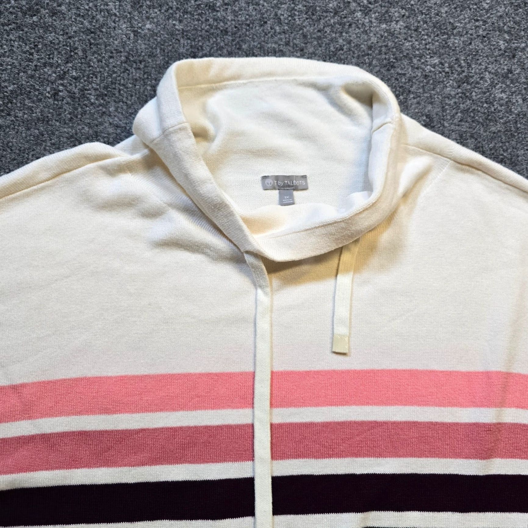 Talbots Talbots Sweater Women 1X White Pink Stripe Cowl Neck Pockets Casual Comfort Shirt Size XL / US 12-14 / IT 48-50 - 2 Thumbnail