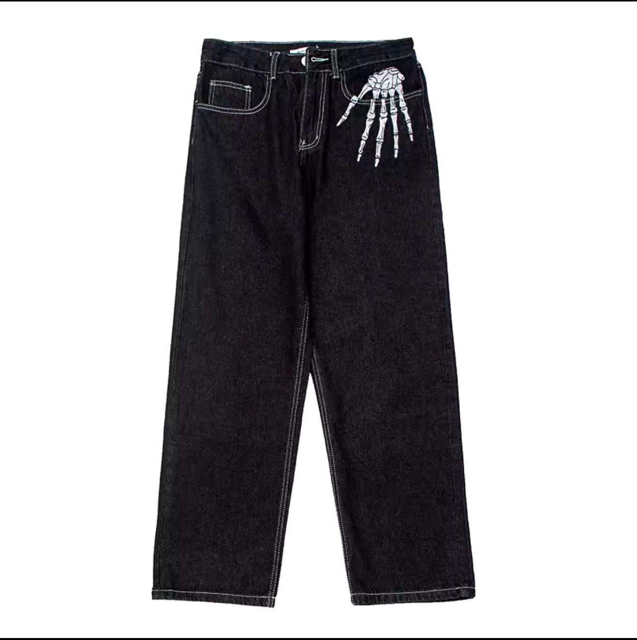 Designer Air Brush Bone Graffiti Print Denim Pants Size US 32 / EU 48 - 1 Thumbnail