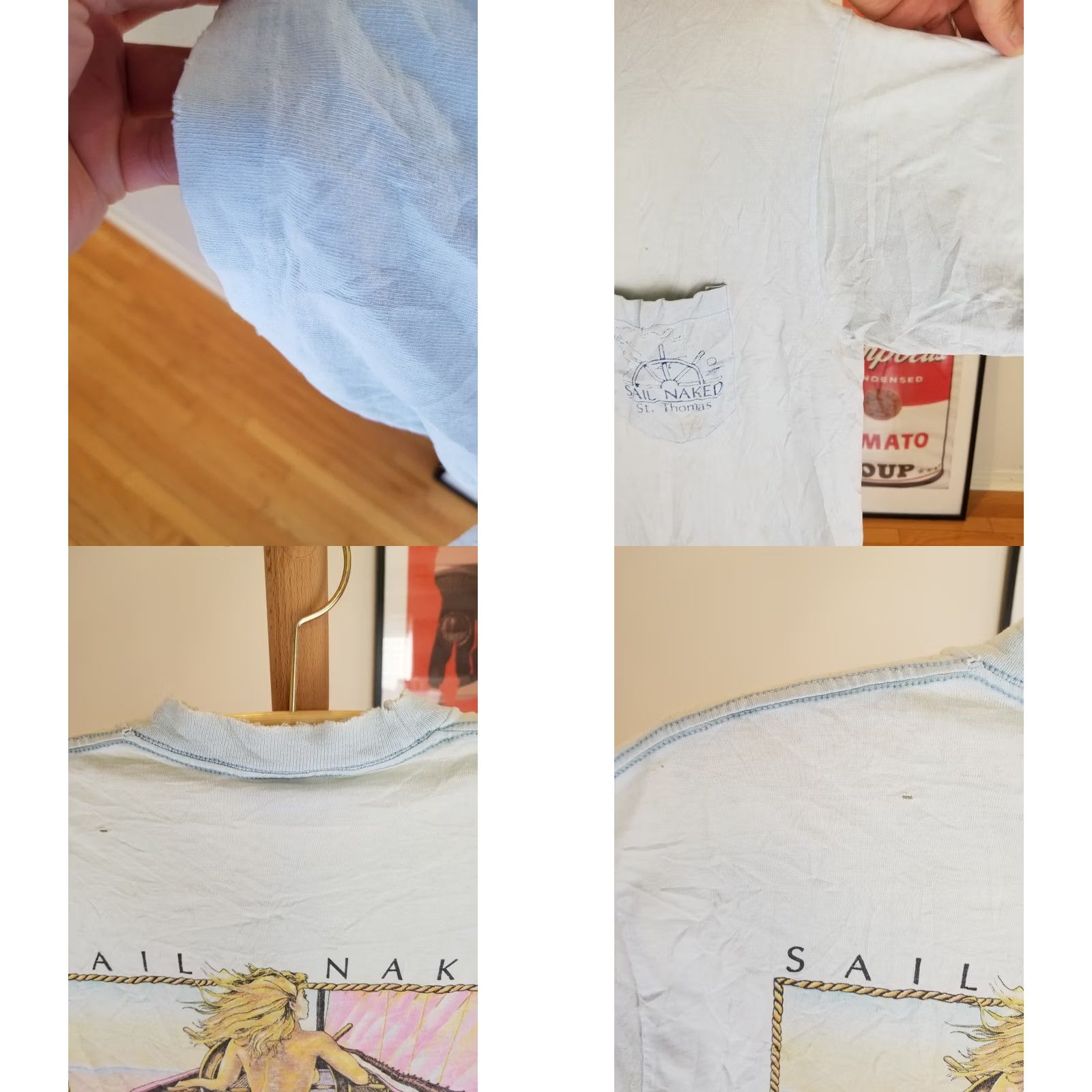 Vintage VINTAGE 88' SAIL NAKED TRASHED DISTRESSED WORN FADED SINGLE STITCH T-SHIRT SZ XL Men Blue Cotton Size US XL / EU 56 / 4 - 9 Thumbnail