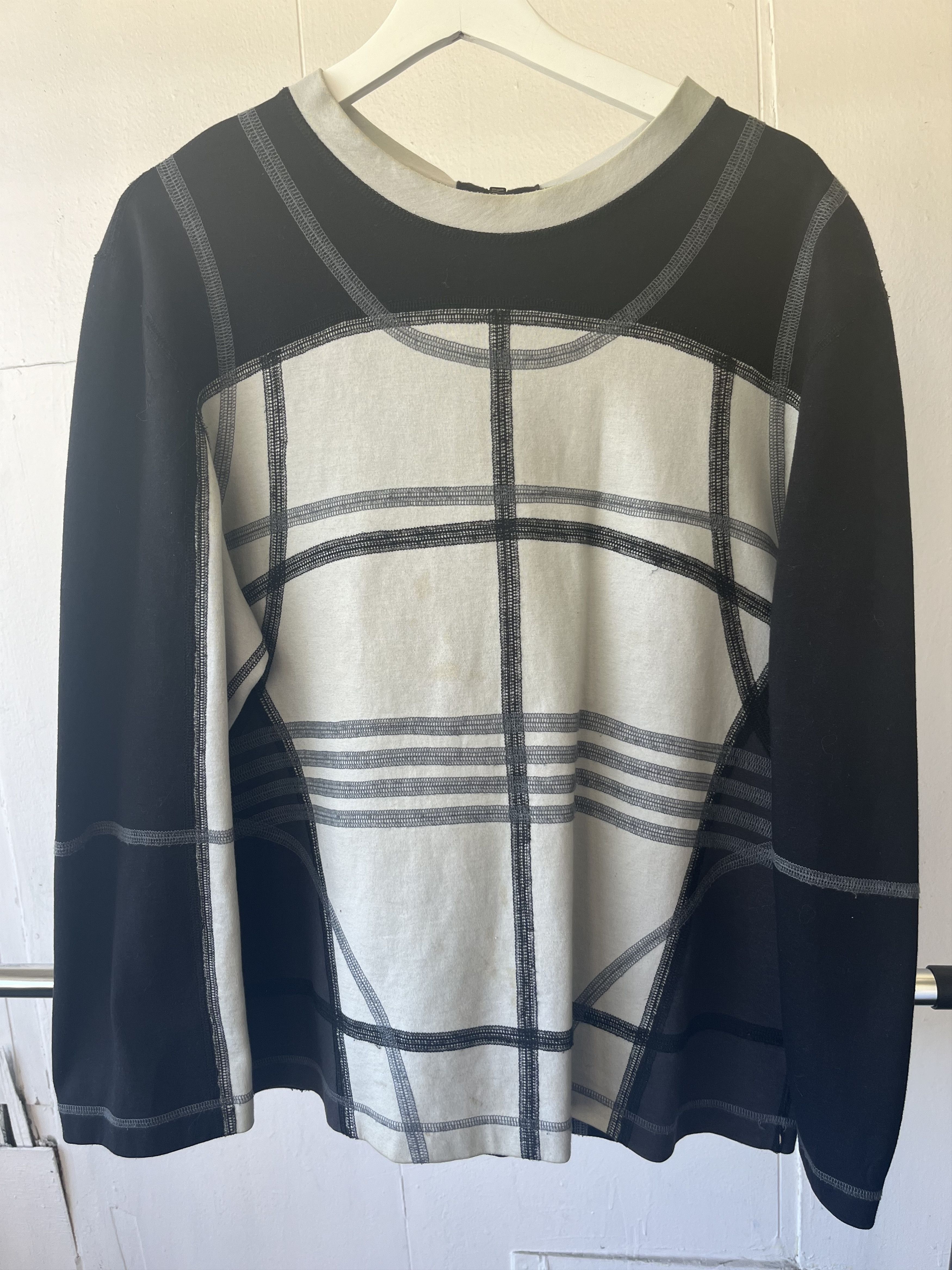 image of Craig Green | Ss18 Geometric Stitch Long Sleeve Jersey in Black/Grey/White, Men's (Size Medium)