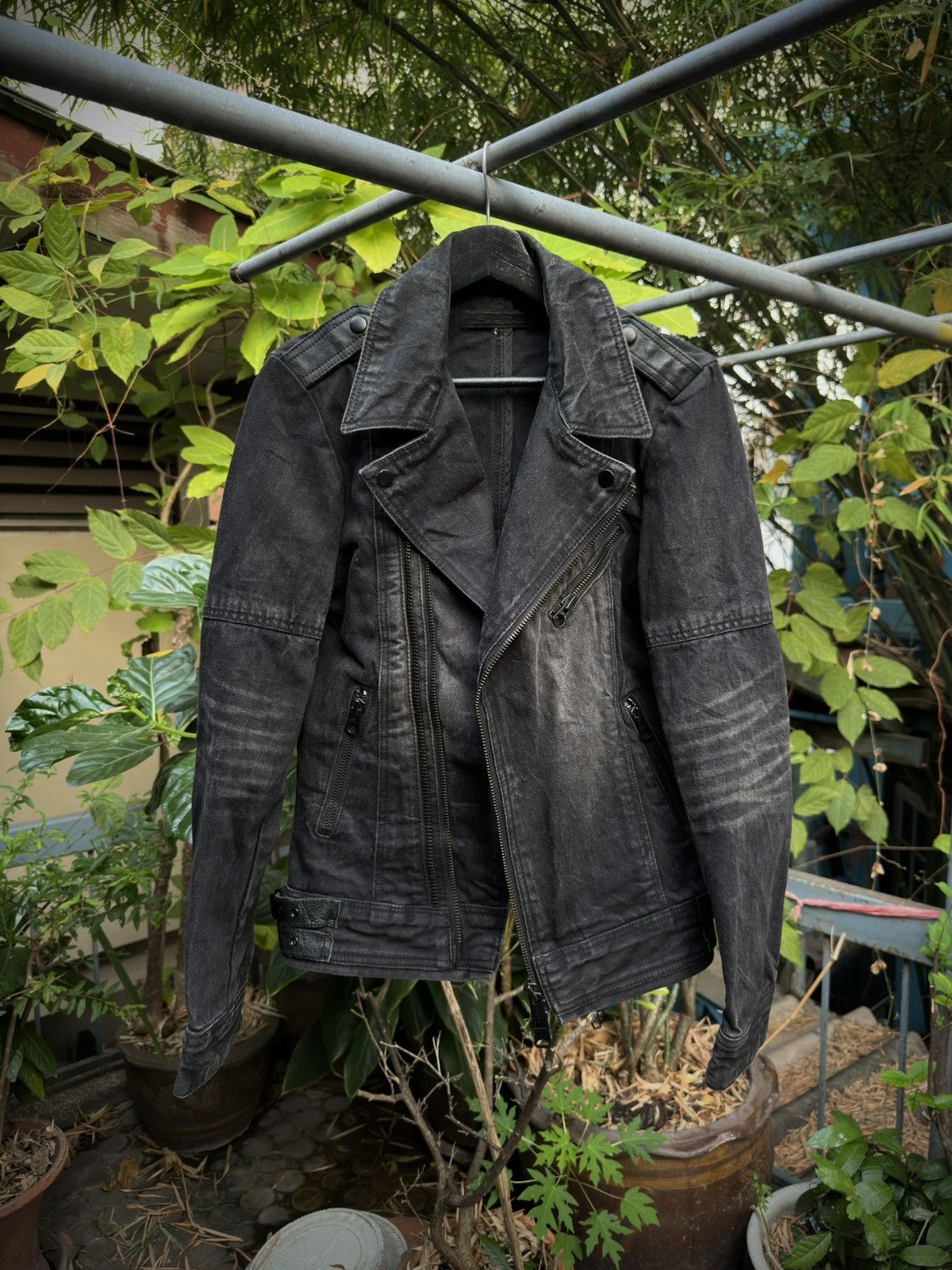 GOSTAR DE FUGA FUGA Fall 2008 Black Denim Double Rider Jacket Size S / US 4 / IT 40 - 1 Thumbnail