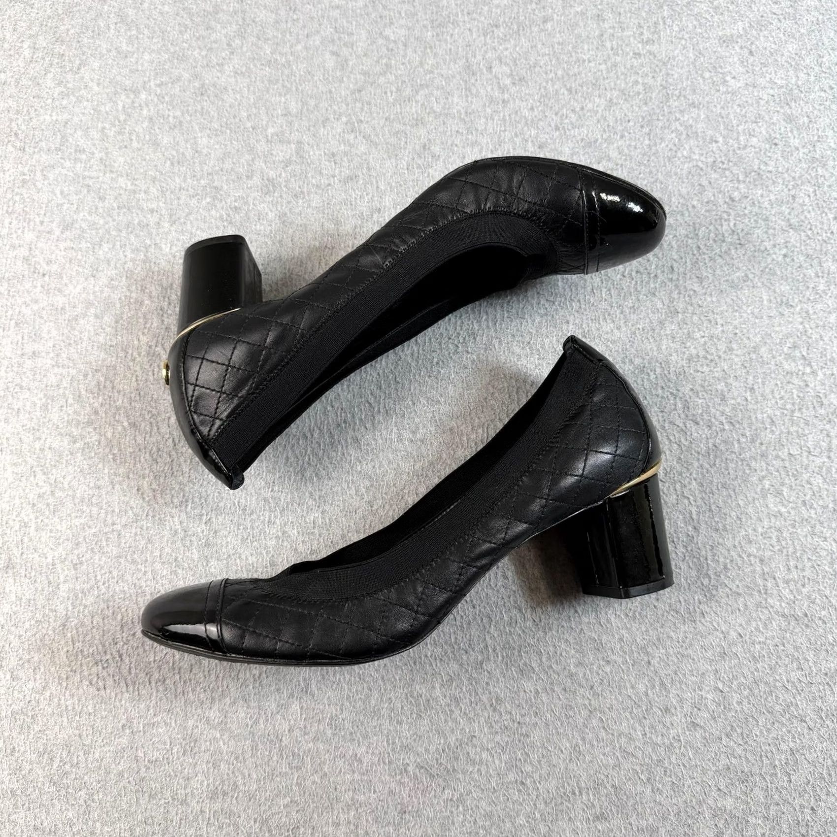 Tory Burch Tory Burch Shoes Womens Black Quilted Leather Cap Toe Block Heel Pumps Size 11 Size ONE SIZE - 5 Thumbnail