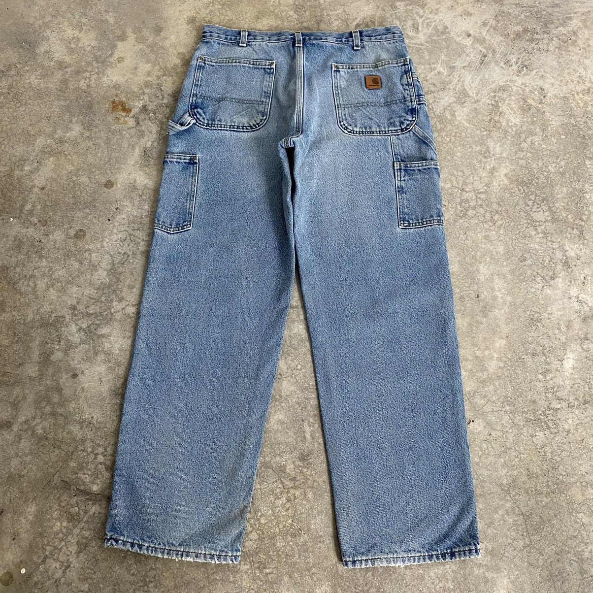 Carhartt VTG Carhartt Blanket Lined Faded Blue Carpenter Denim Jeans Size US 35 - 17 Thumbnail