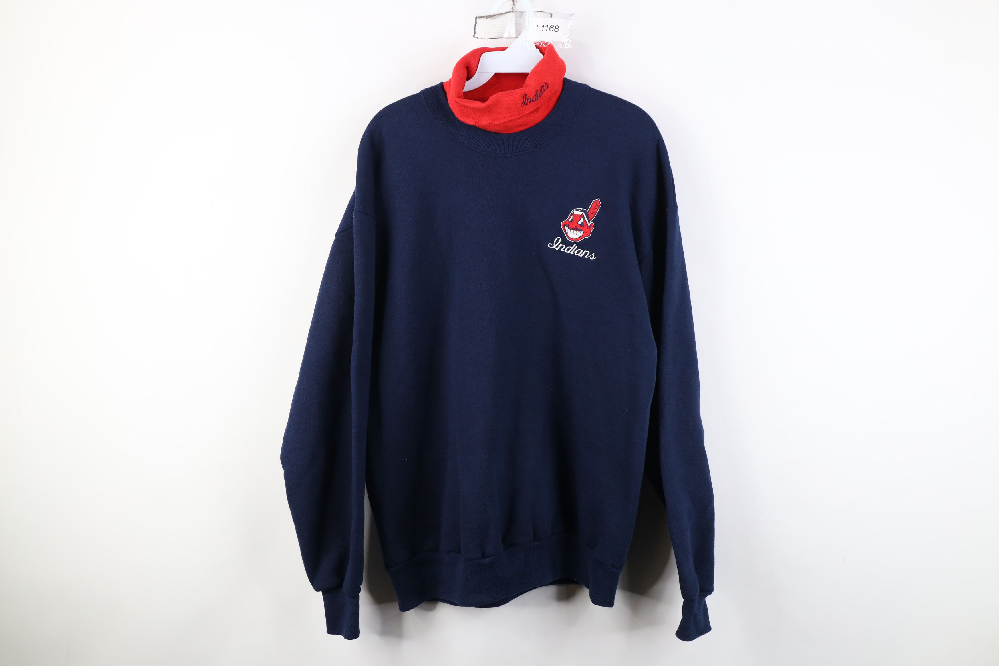 Vintage Vintage 90s Indians Baseball Turtleneck Sweatshirt USA Size US L / EU 52-54 / 3 - 1 Thumbnail