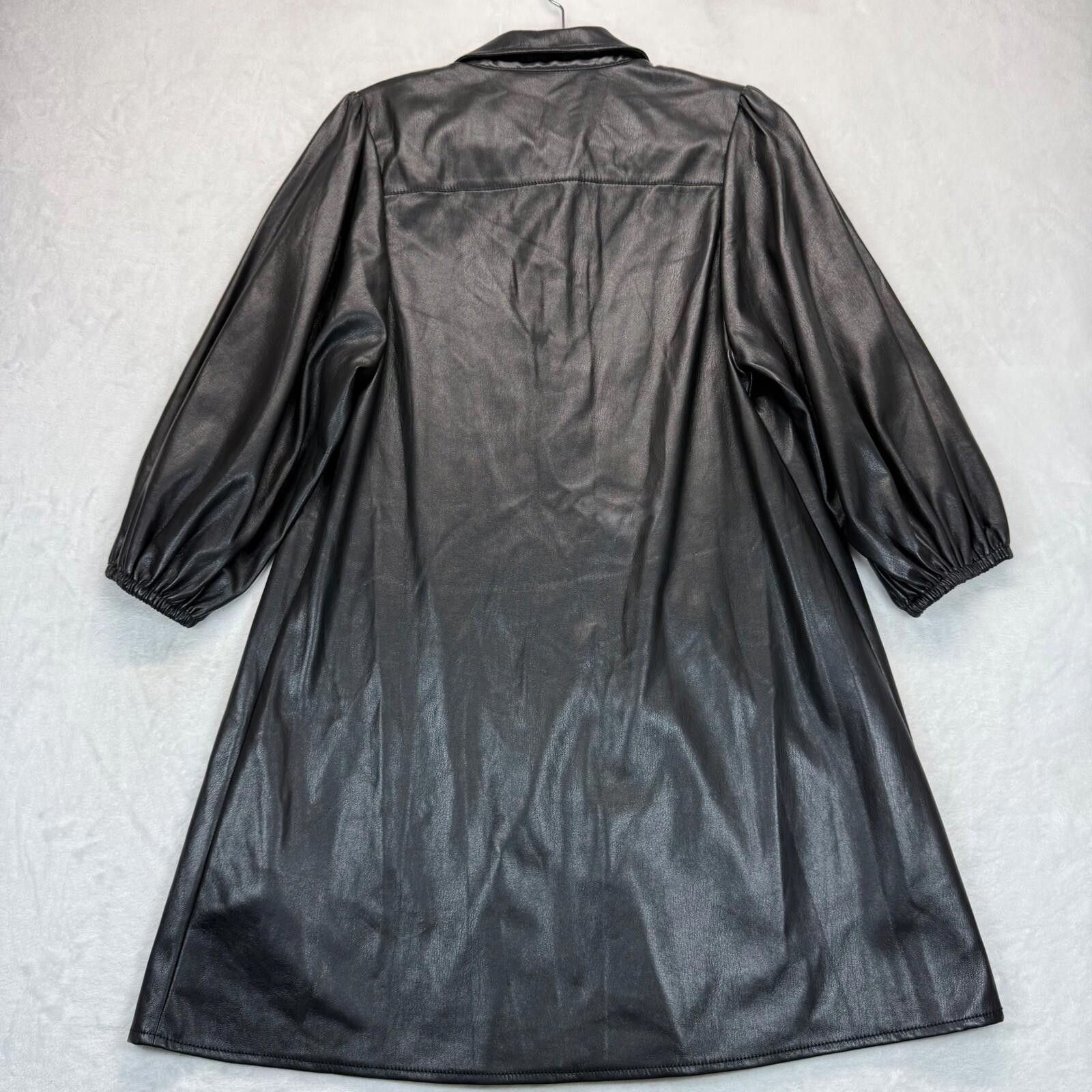 Zara Faux Leather Shirt Dress Puff Sleeve Button Front XS -  wpequipmentugltd.com