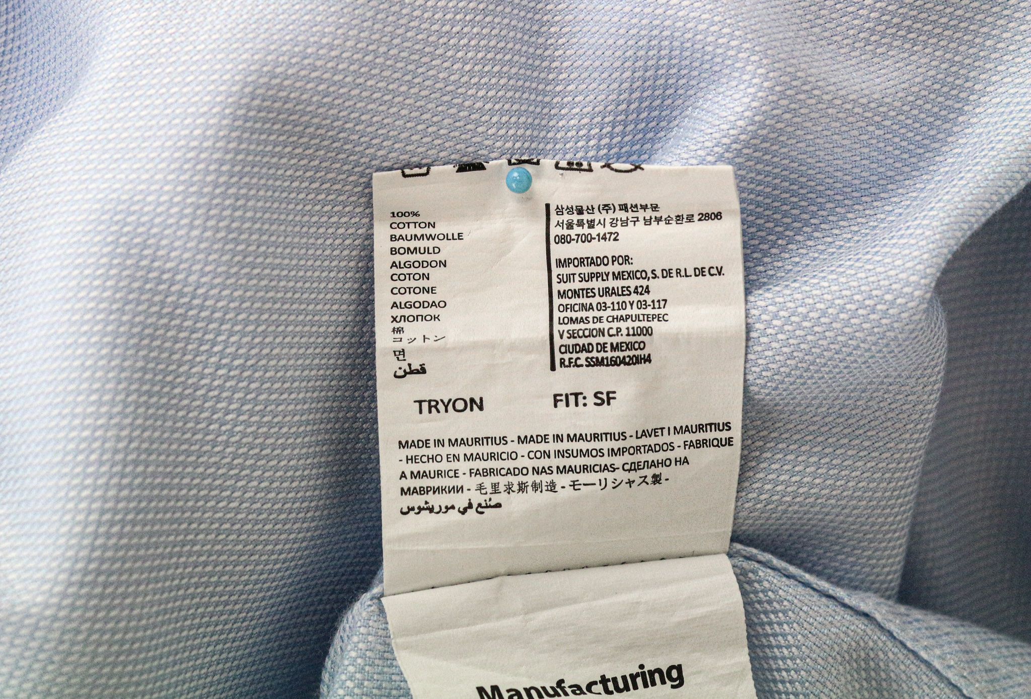 Suitsupply 40-7/15 3/4L Slim Blue Cotton Button-Up Shirt 79077 Size 40L - 7 Thumbnail