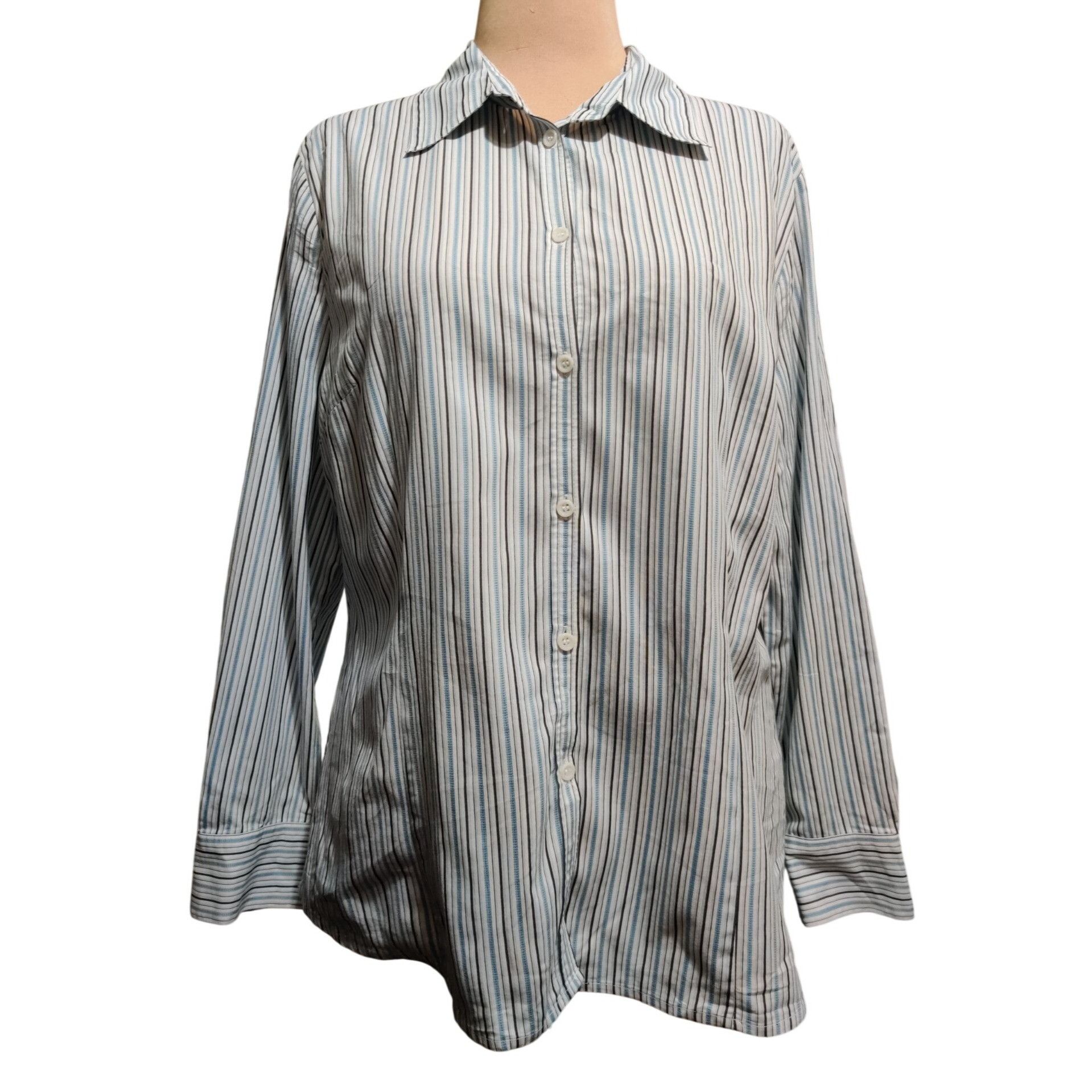 Other East 5th Plus Size 18 Striped Button Up Shirt Blue White Off Size XXL / US 16-18 / IT 52-54 - 11 Thumbnail