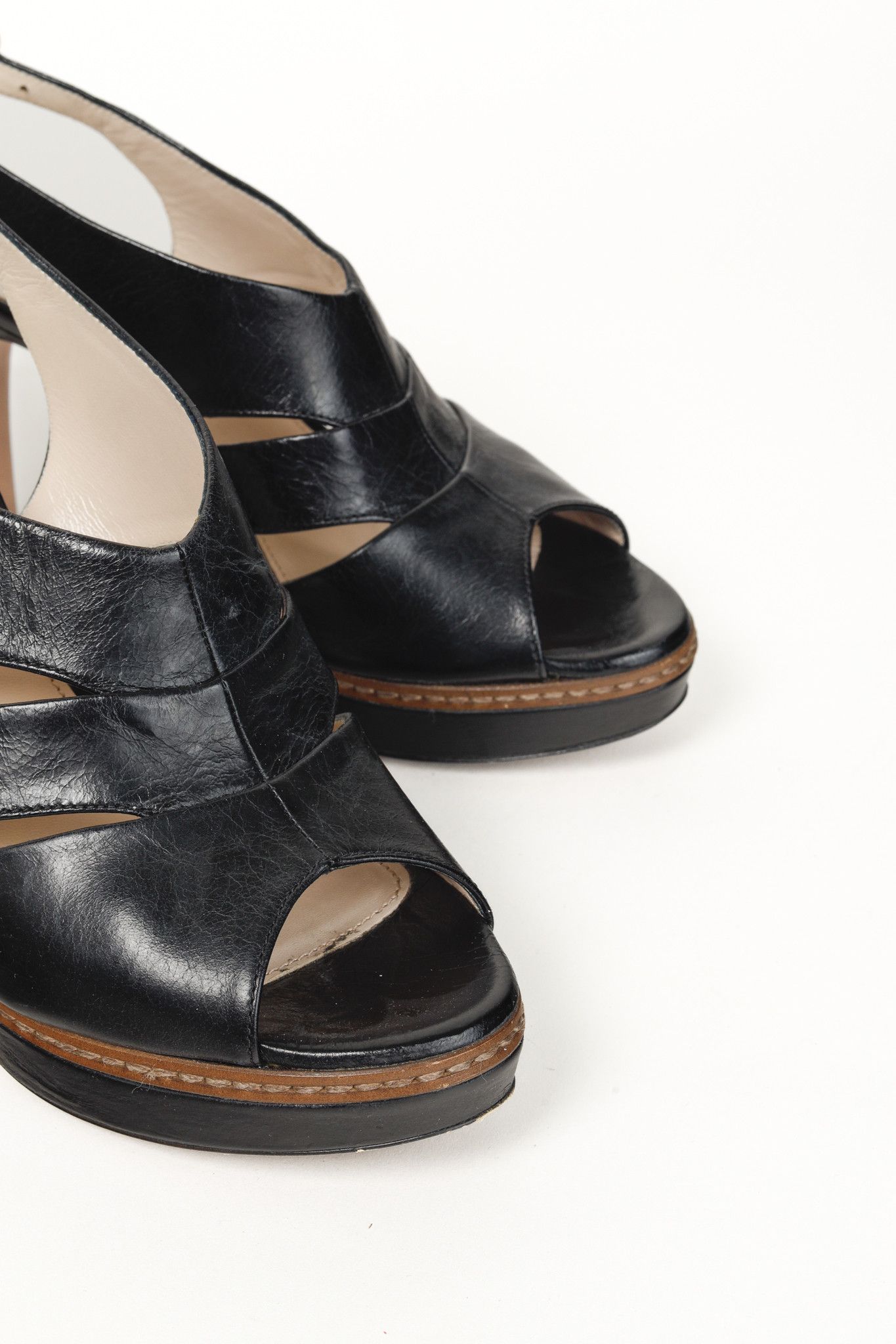 Prada Prada Black Leather Peep-Toe Heels Size US 5.5 / IT 35.5 - 6 Thumbnail