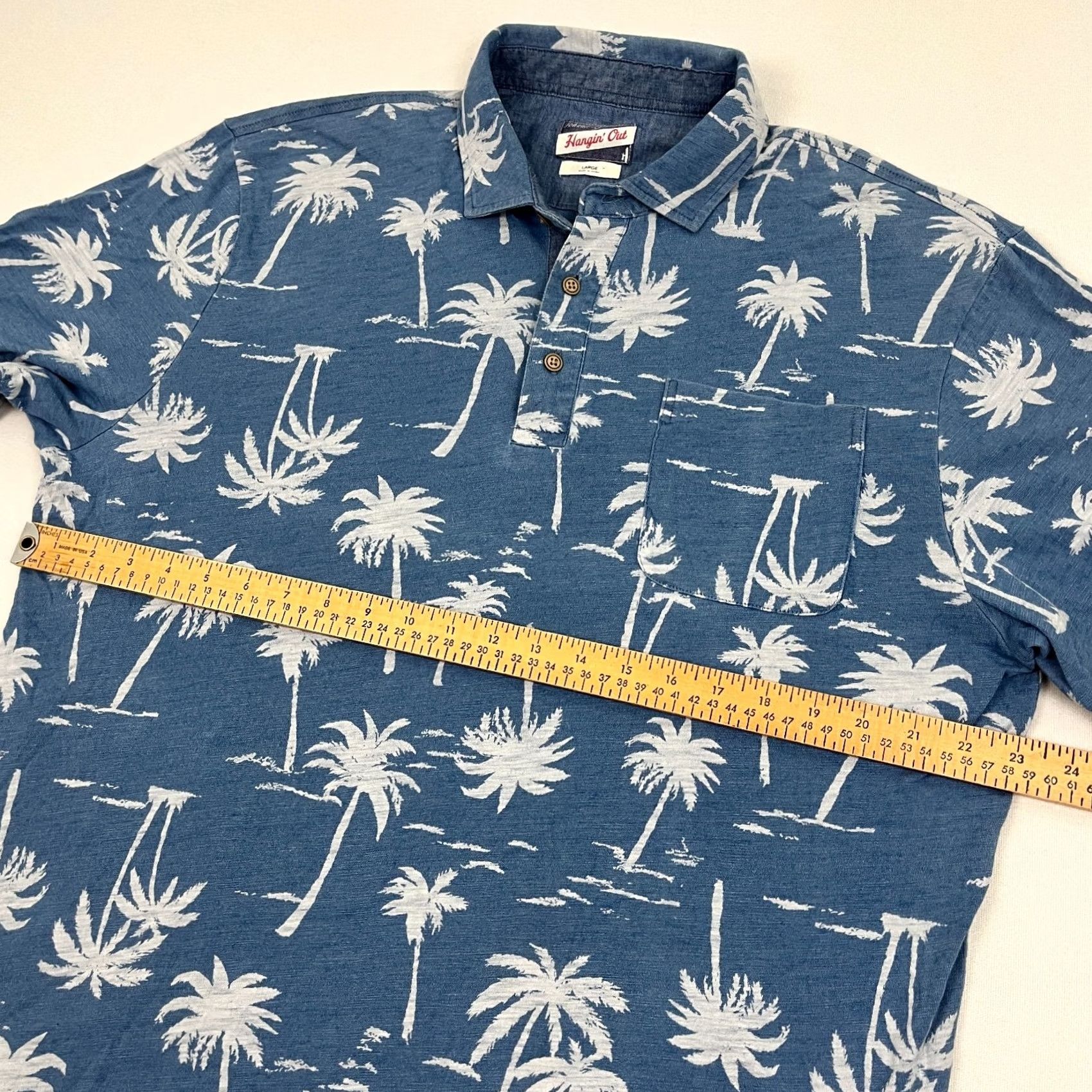 johnnie-O VINTAGE Johnnie-O Hangin Out Polo Shirt Mens L Indigo Blue Palm Trees Hawaiian Golf Prep Size US L / EU 52-54 / 3 - 5 Thumbnail