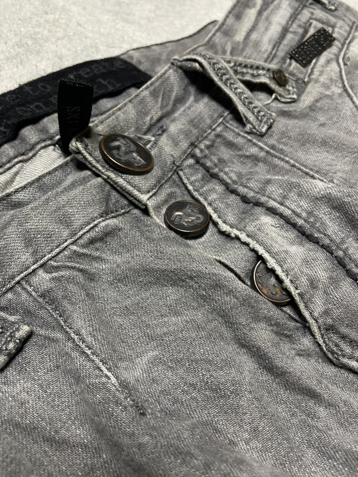 If Six Was Nine RNT23 Skull Destroyed glam denim w/ twisted seams & raw edge Size US 36 / EU 52 - 10 Thumbnail