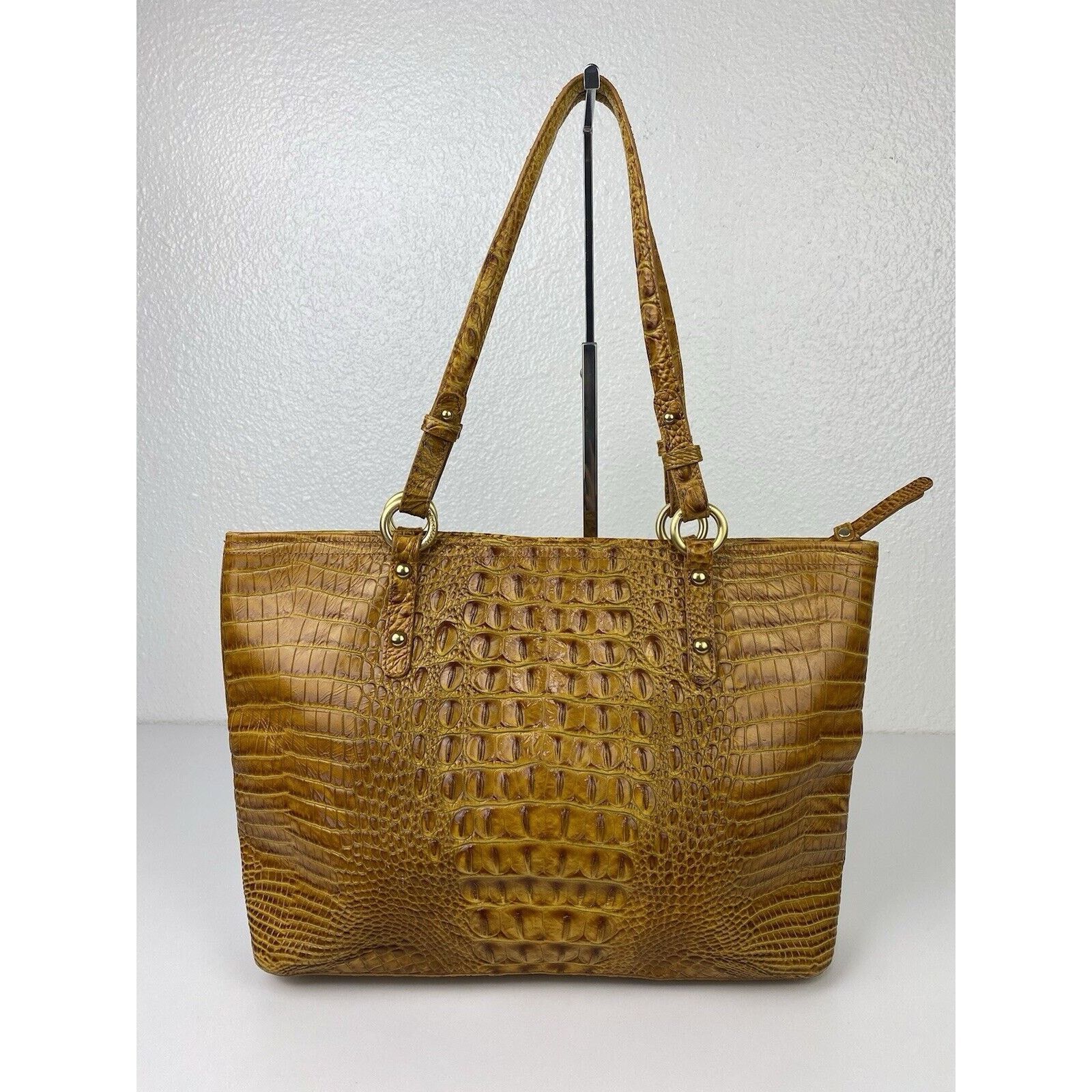 BRAHMIN Brahmin Alden Brown Croc Embossed Leather Shoulder Purse Bag Size ONE SIZE - 5 Thumbnail