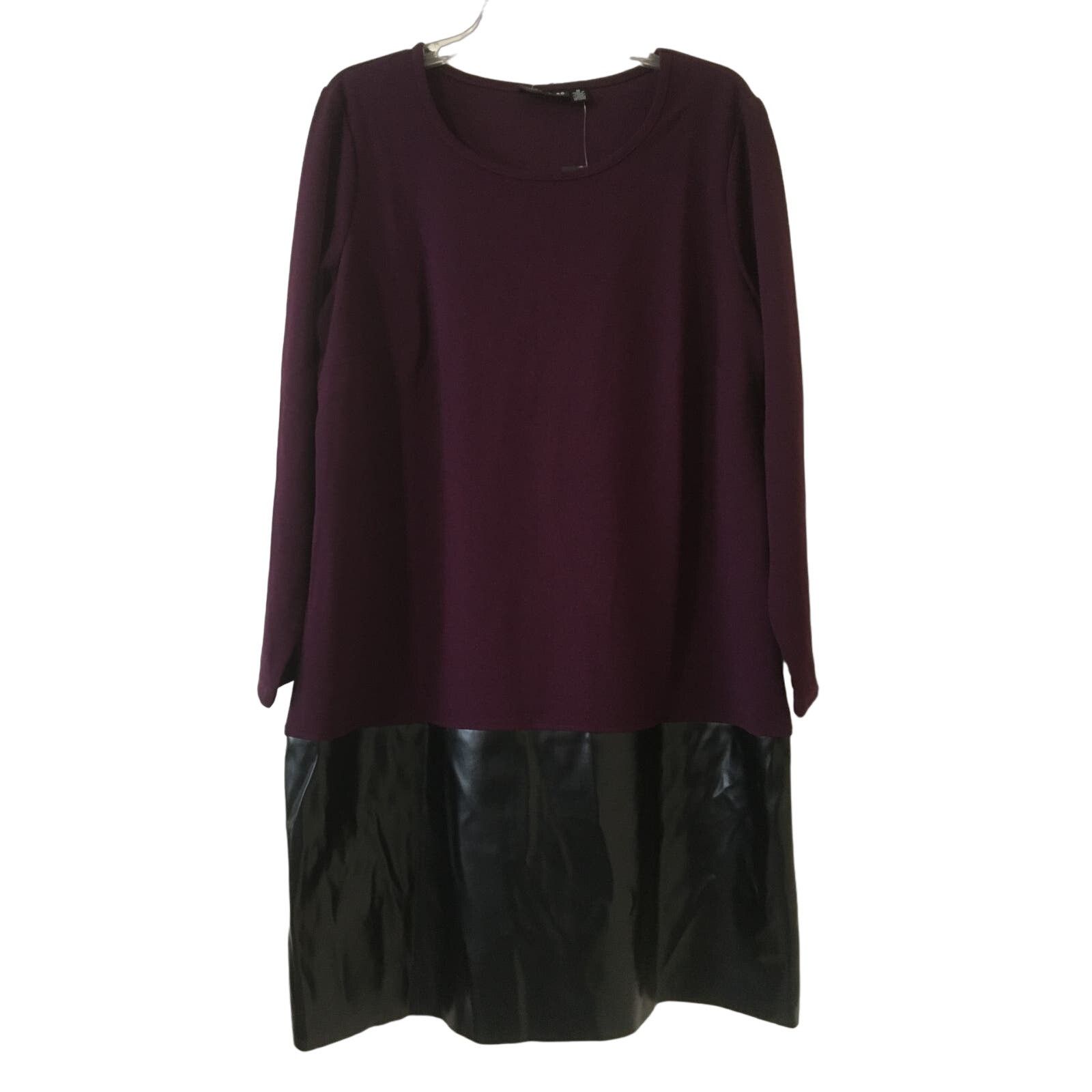 Other NWT Nina Leonard XL Burgundy and Black Pleather LS Dress Size XL / US 12-14 / IT 48-50 - 1 Thumbnail