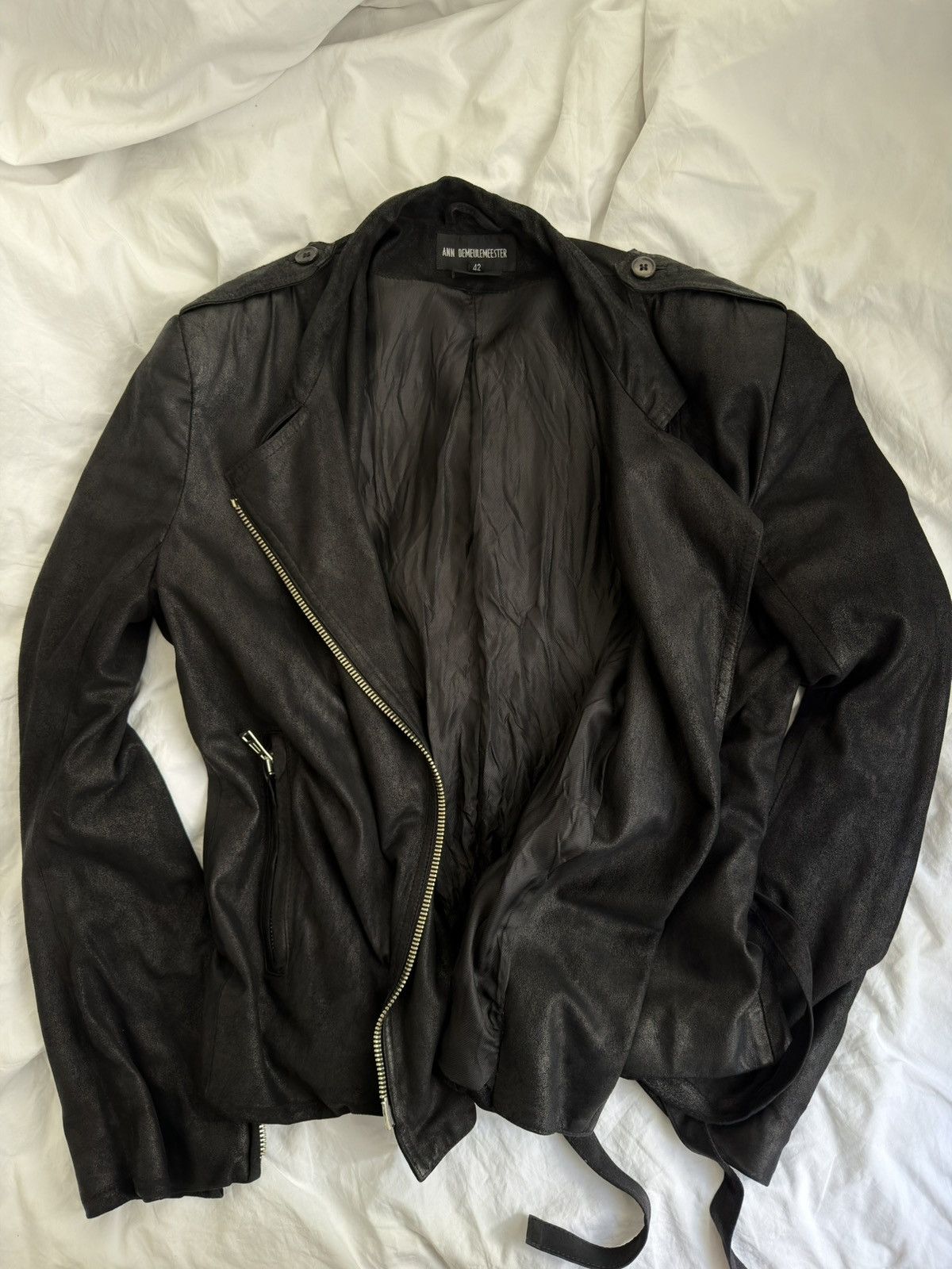 Ann Demeulemeester Ann D Leather Jacket with waist tie Size XL / US 12-14 / IT 48-50 - 3 Thumbnail