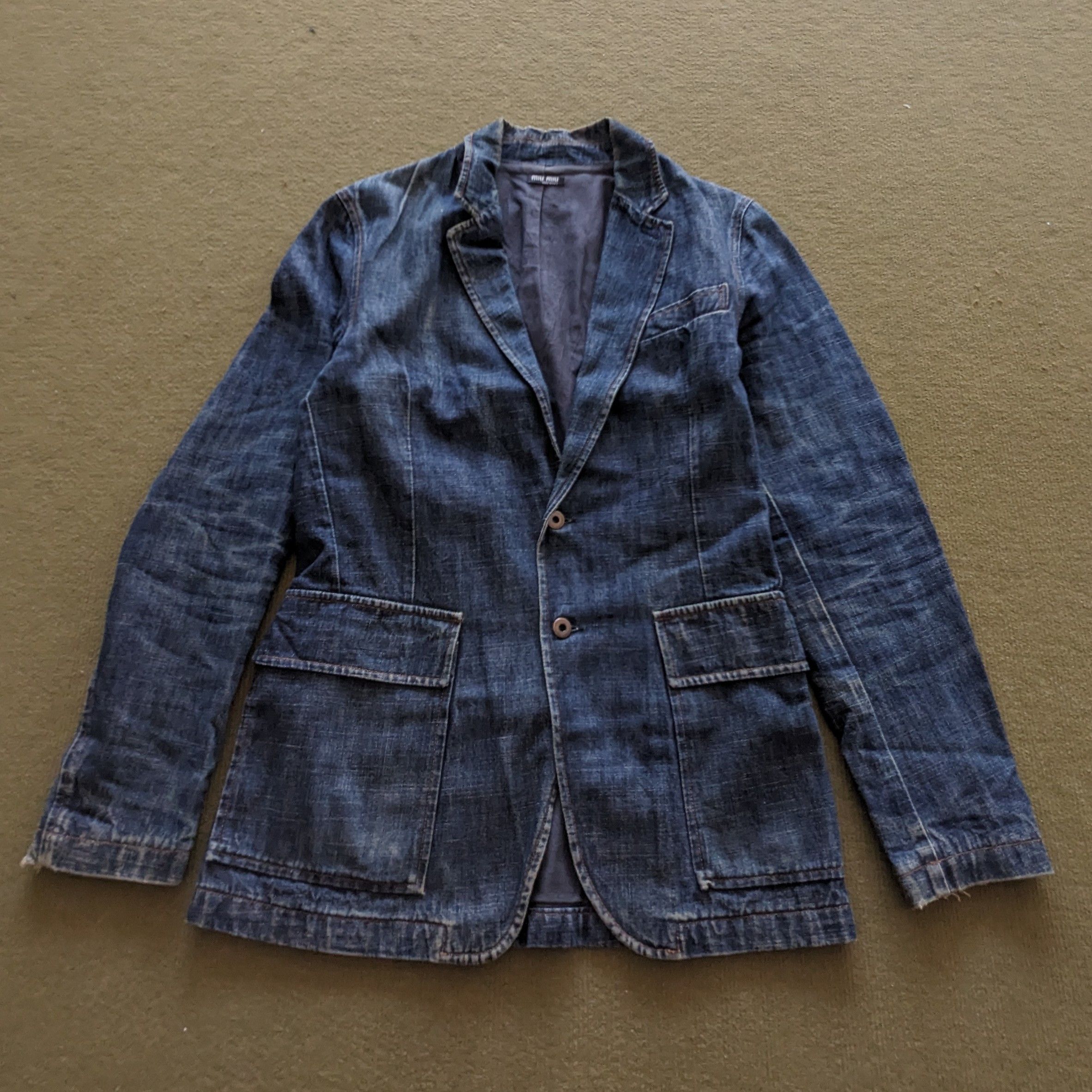 Miu Miu Vintage Miu Miu De Prada Denim Blazer Size XS / US 0-2 / IT 36-38 - 1 Thumbnail