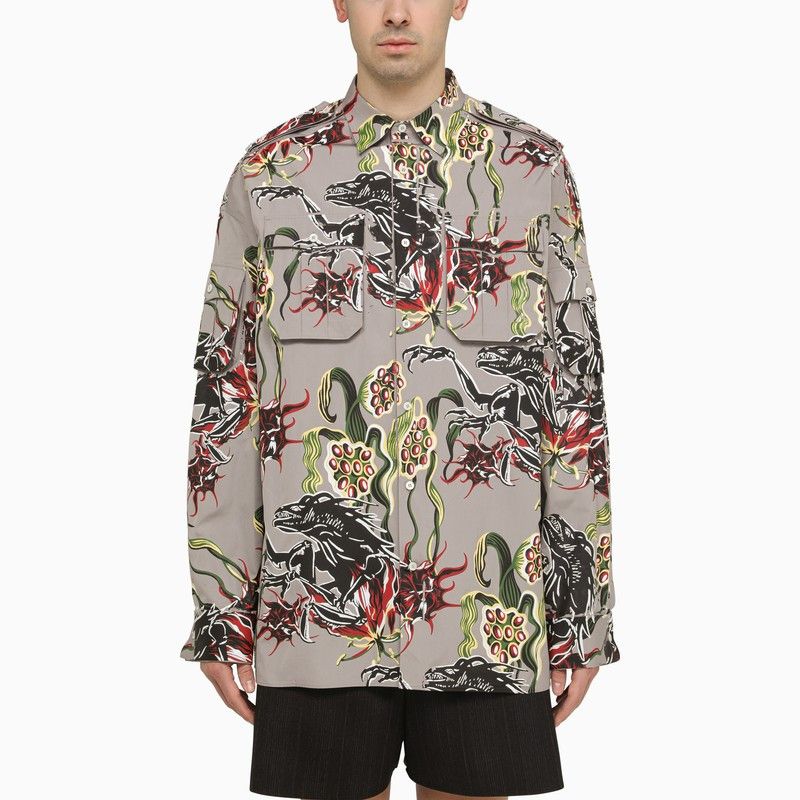 image of Prada Granite-Coloured Shirt With Cotton Print, Men's (Size Large)