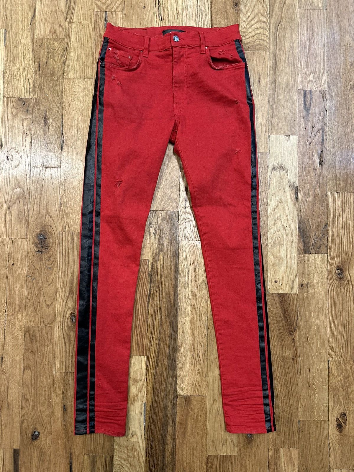 Amiri Black Stripe Red Denim Jeans Size 32