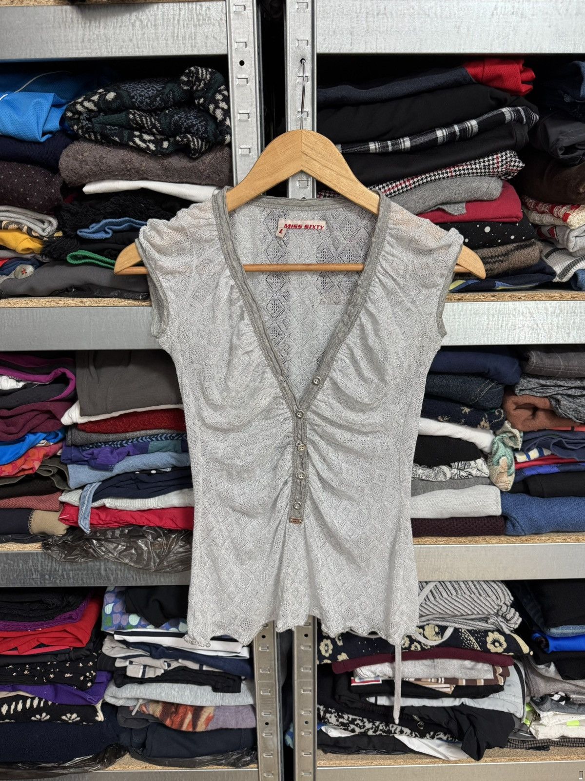 Miss Sixty Miss Sixty Knit Top Ruched Button Y2K Cap Sleeve Tee Size L Size L / US 10 / IT 46 - 1 Thumbnail