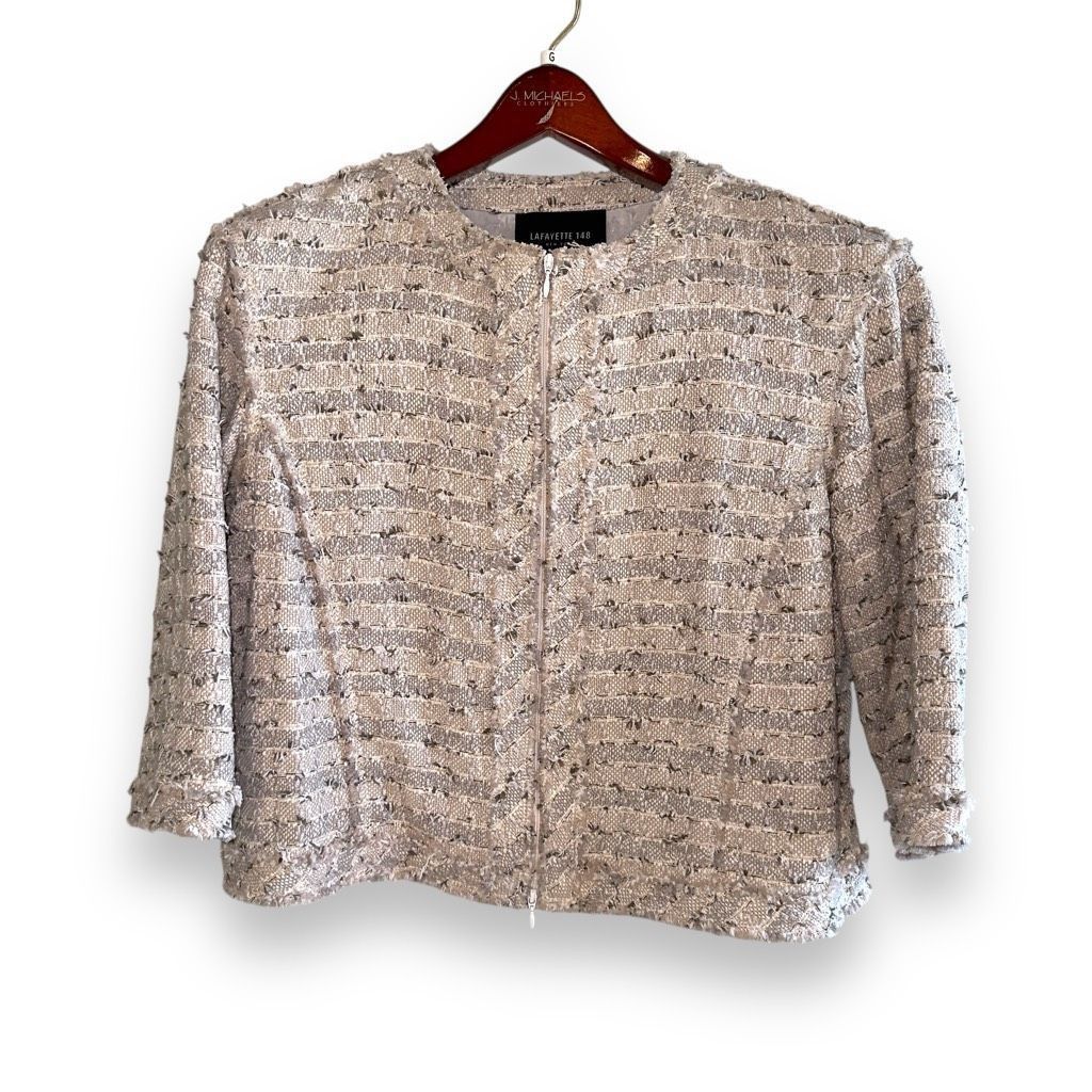 Lafayette 148 Lafayette 148 Tweed Full Zip Noelle Jacket in Cream Size L / US 10 / IT 46 - 1 Thumbnail