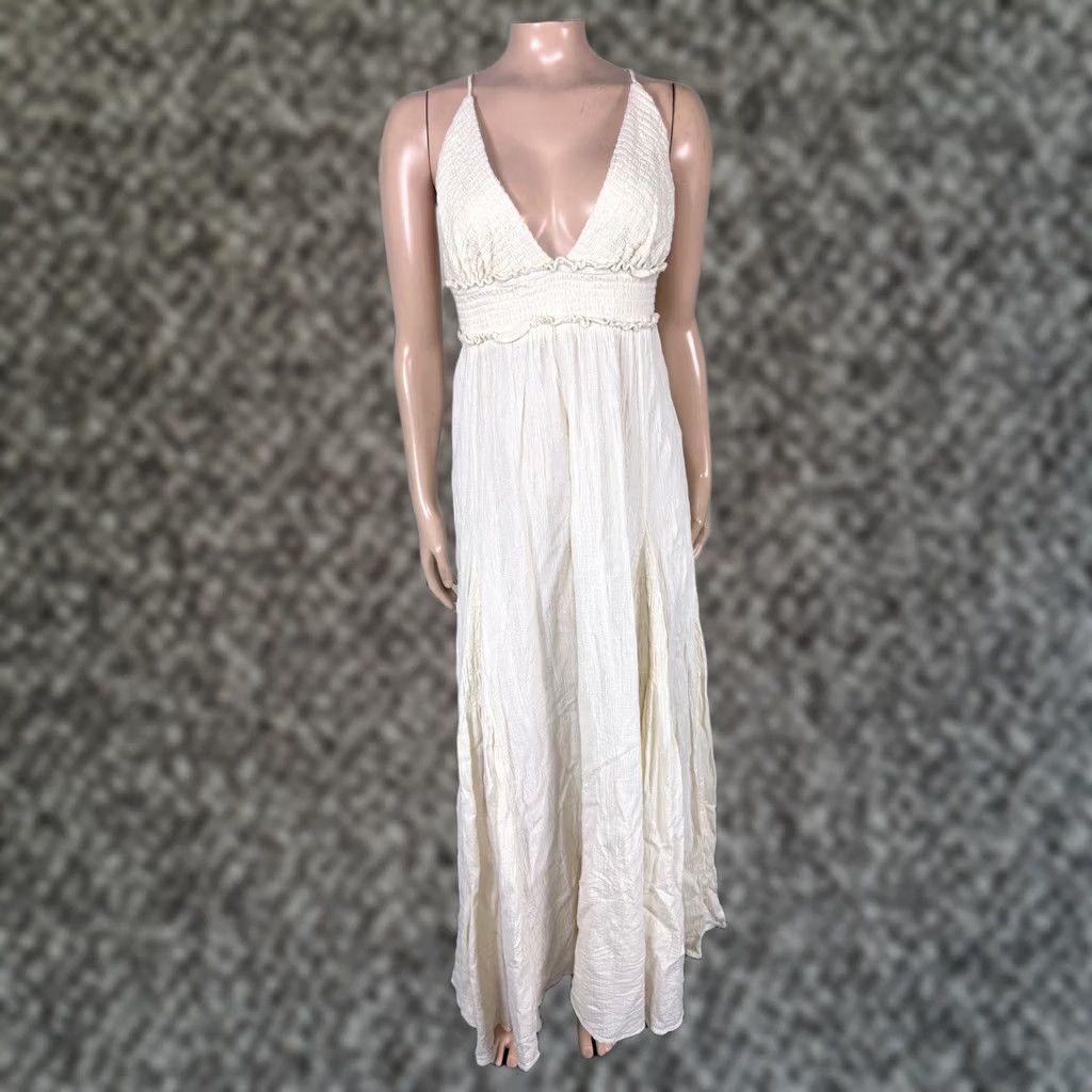Free People Free People Dress Maxi Sleeveless Cream Cotton Bohemian V-Neck 100% Knit L Adult Womens Summer Casual NN15 Size L / US 10 / IT 46 - 1 Thumbnail