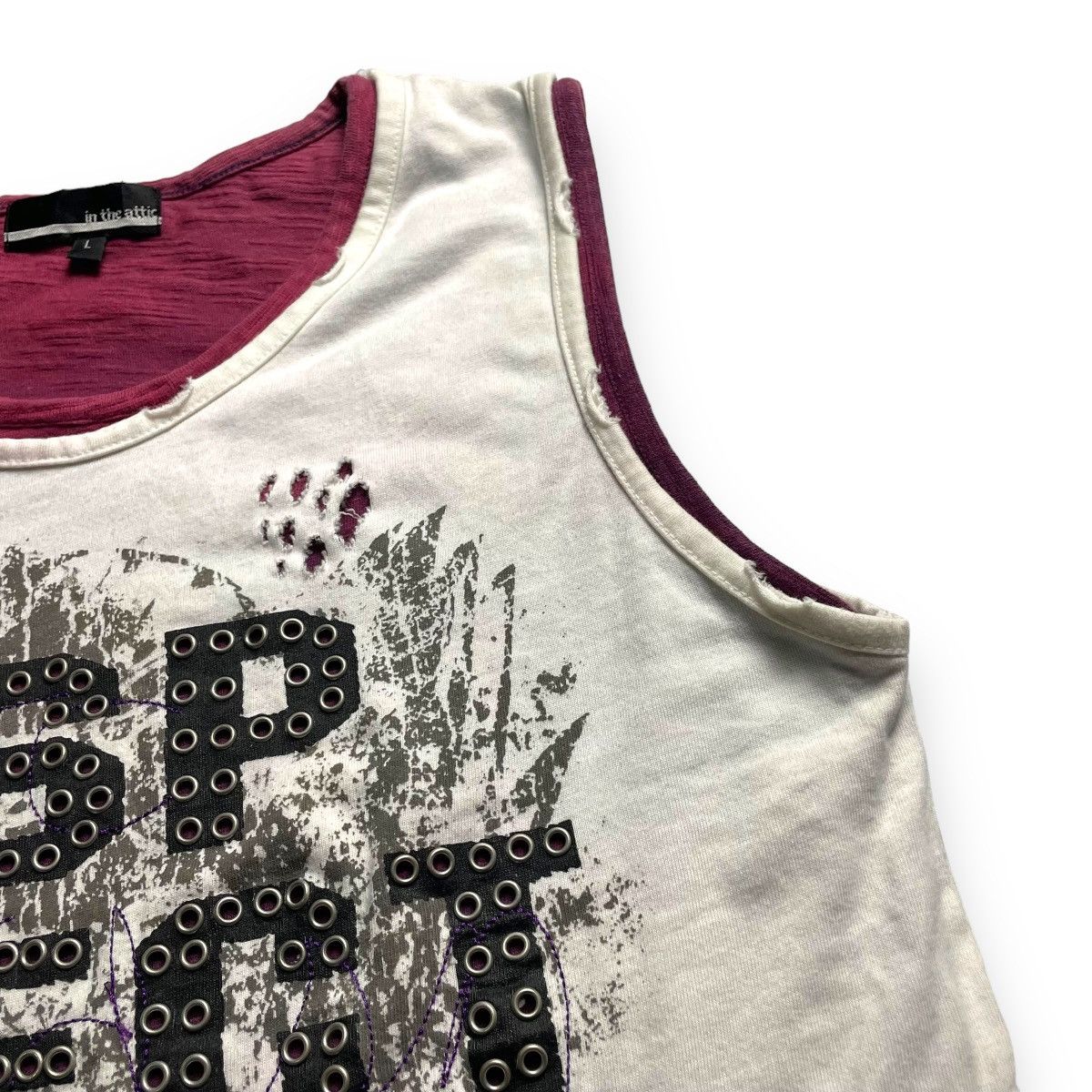 In The Attic 🇯🇵 Y2K IN THE ATTIC WORDING DOUBLE LAYER SLEEVELESS Size US L / EU 52-54 / 3 - 8 Thumbnail