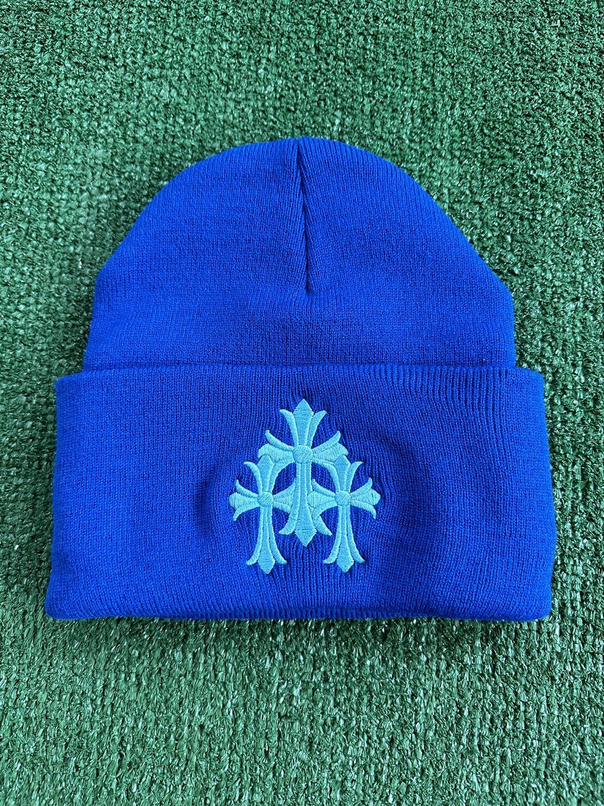 image of Chrome Hearts Triple Cross Blue Beanie , Men's