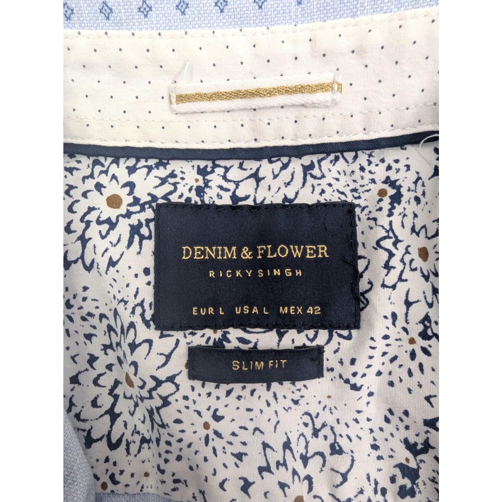Denime Denim & Flower Ricky Singh Button Shirt Men's L Slim Fit Blue Dots Print Size US L / EU 52-54 / 3 - 6 Thumbnail