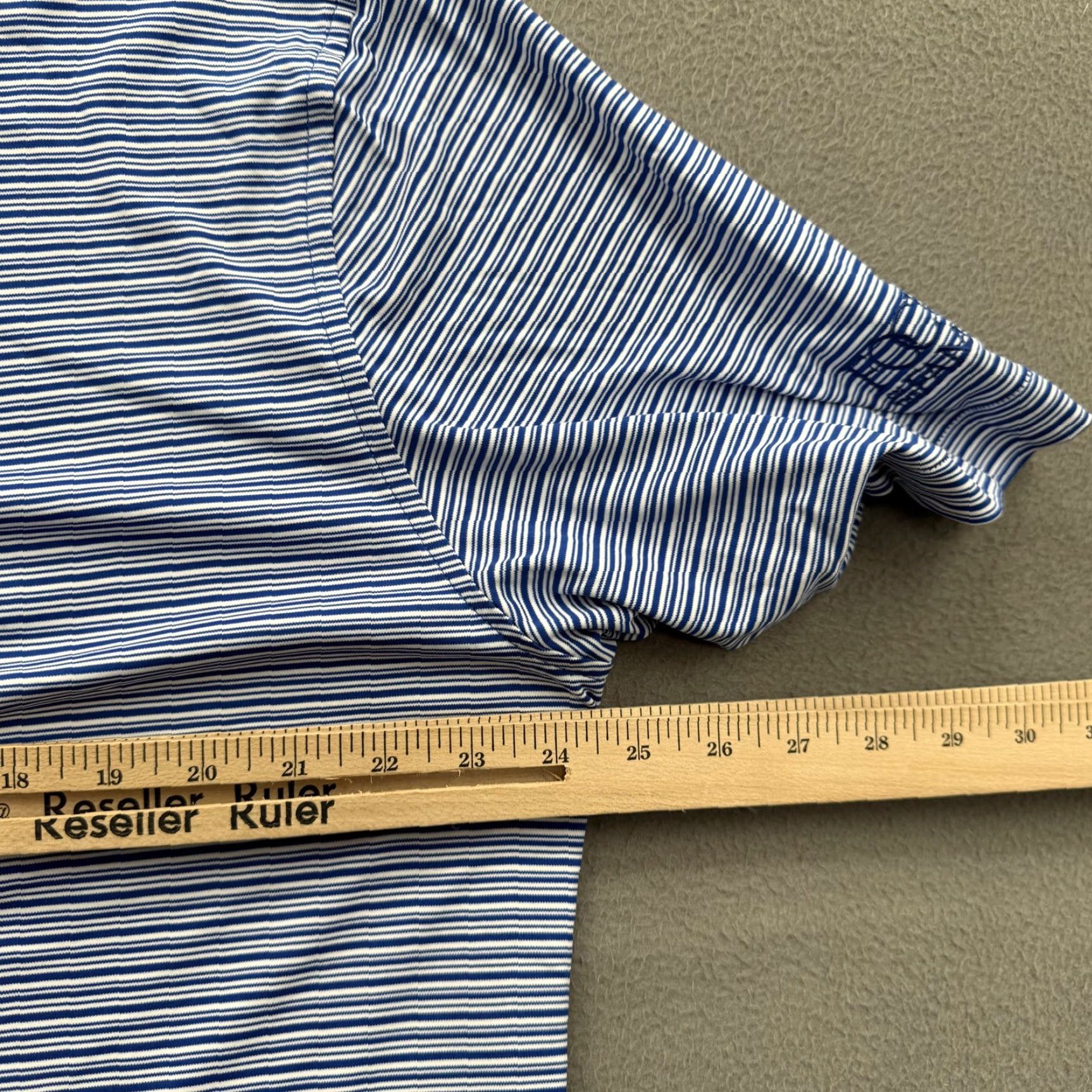 Peter Millar Peter Millar Polo Shirt Mens XL Blue Featherweight UPF 50+ Focus Family Golf Shirt Half-Tone Striped Short Sleeve Polo with Logo Embroidery Size US XL / EU 56 / 4 - 5 Thumbnail