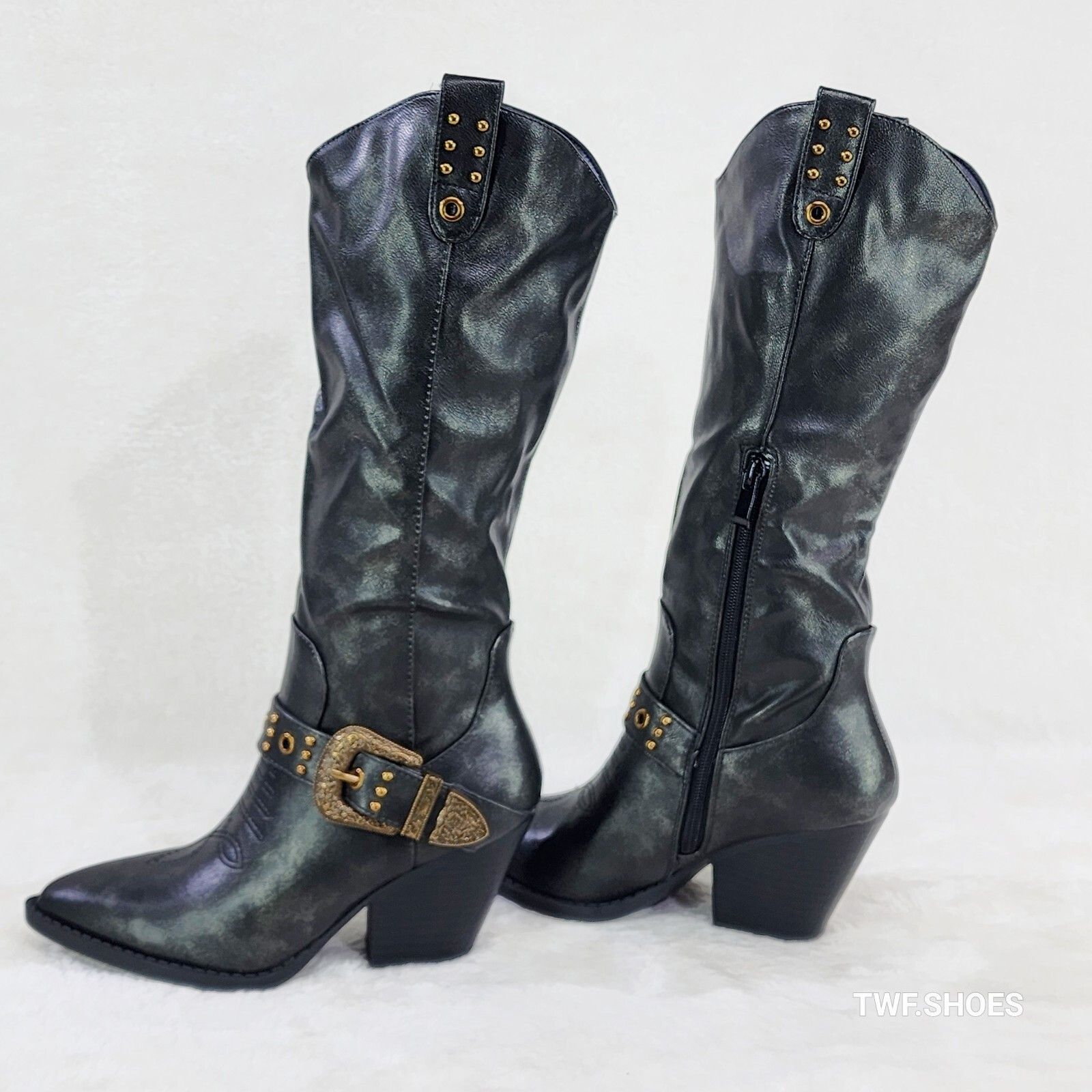 Other Stormy Brushed Metallic Black Country Western Cowgirl Knee B Size US 7.5 / IT 37.5 - 3 Thumbnail