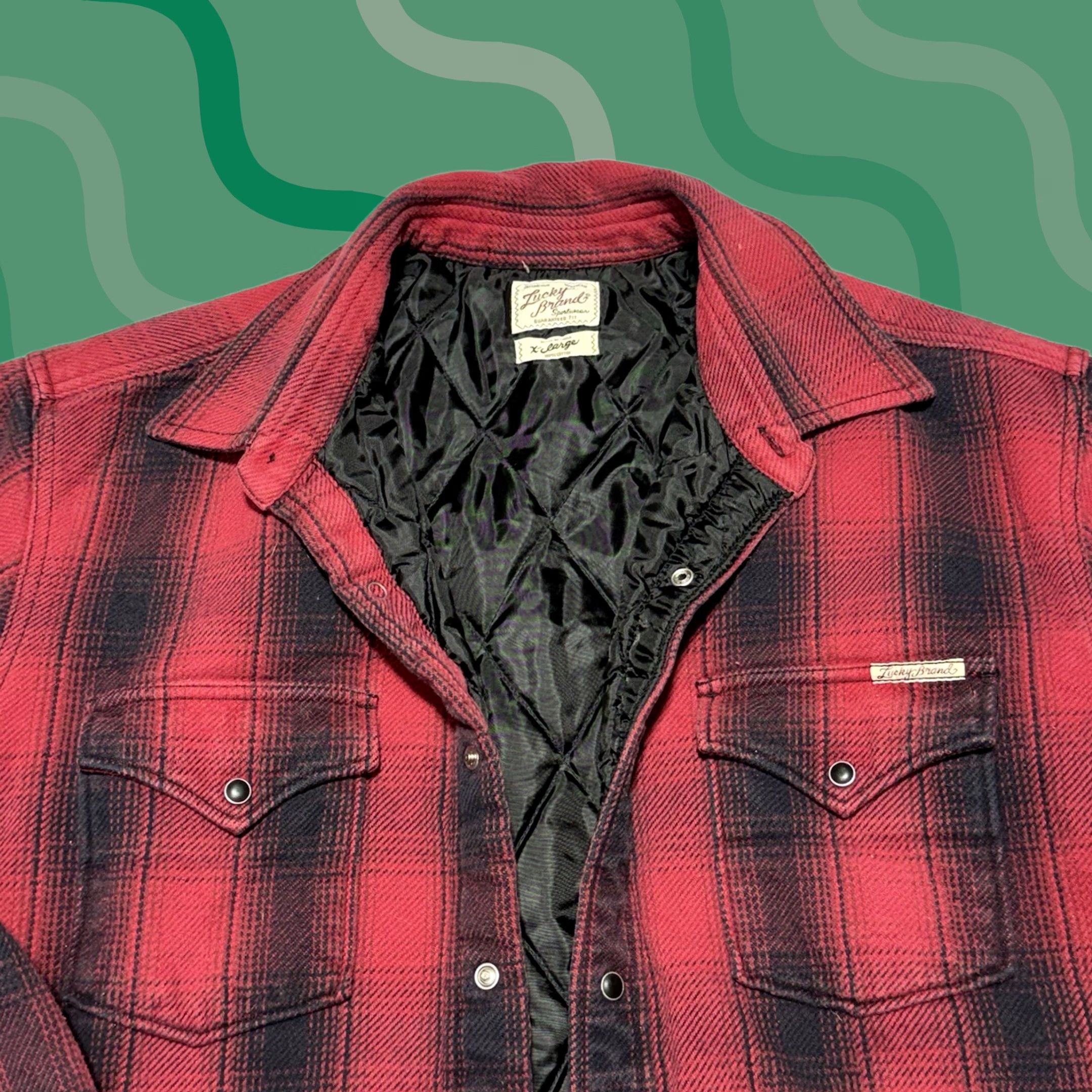 Lucky Brand Lucky Brand Shacket Mens XL Red Plaid Quilted Flannel Jacket Size US XL / EU 56 / 4 - 1 Thumbnail