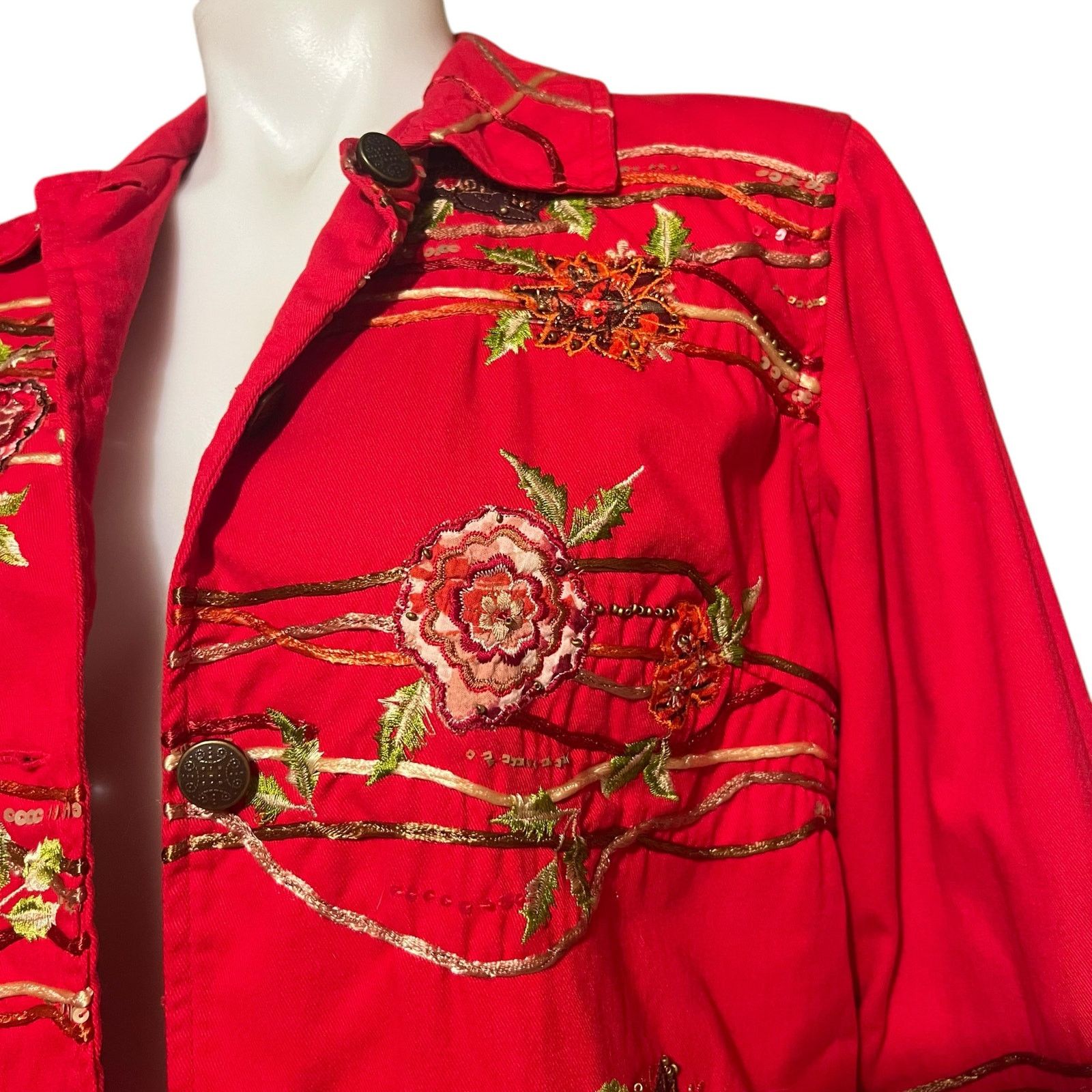 Coldwater Creek Vintage Coldwater Creek Red Embroidered Beaded Jacket XS Size XS / US 0-2 / IT 36-38 - 6 Thumbnail