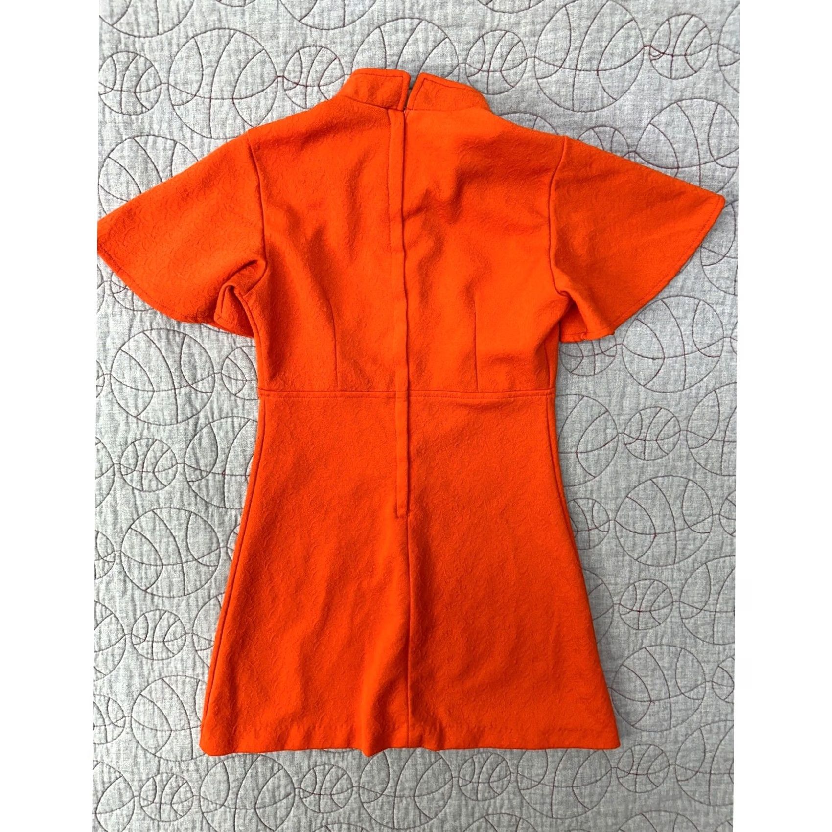 Vintage True Vintage 1960s Dress Orange Flutter Sleeve Mock Neck Retro Girls Small Size ONE SIZE - 3 Thumbnail