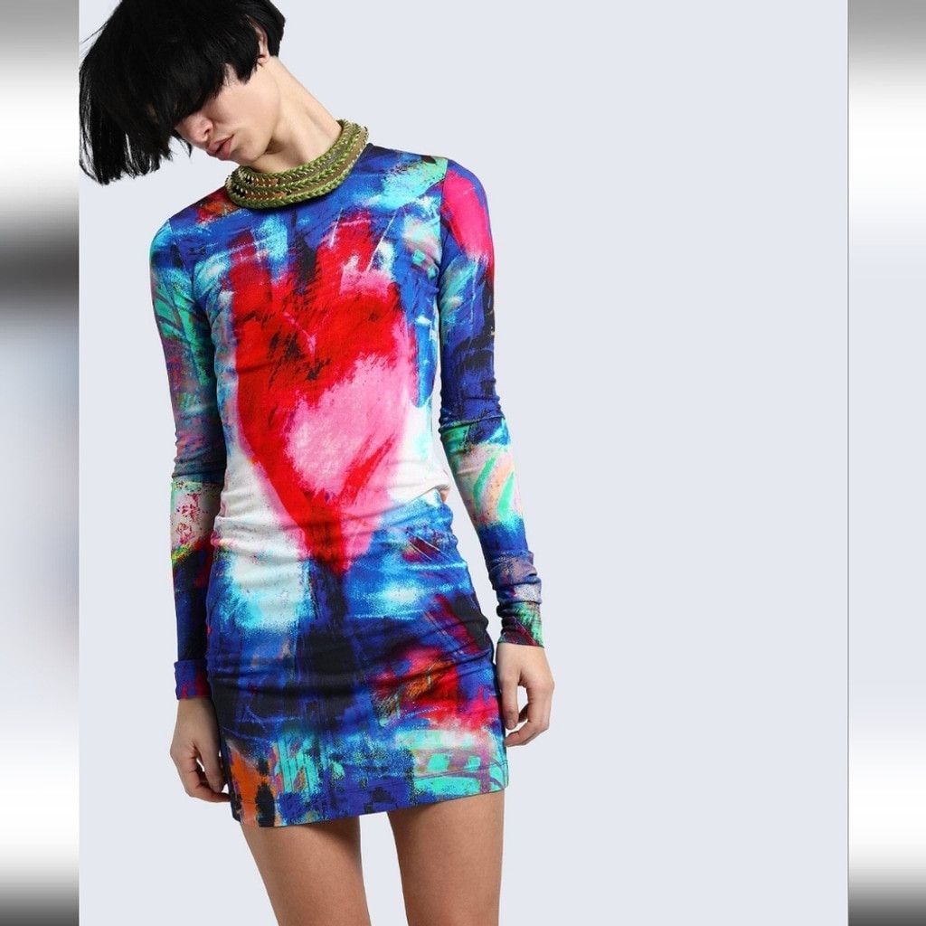 Just Cavalli Just Cavalli Multicolour Heart Bodycon Long Sleeved Dress Size M / US 6-8 / IT 42-44 - 3 Thumbnail