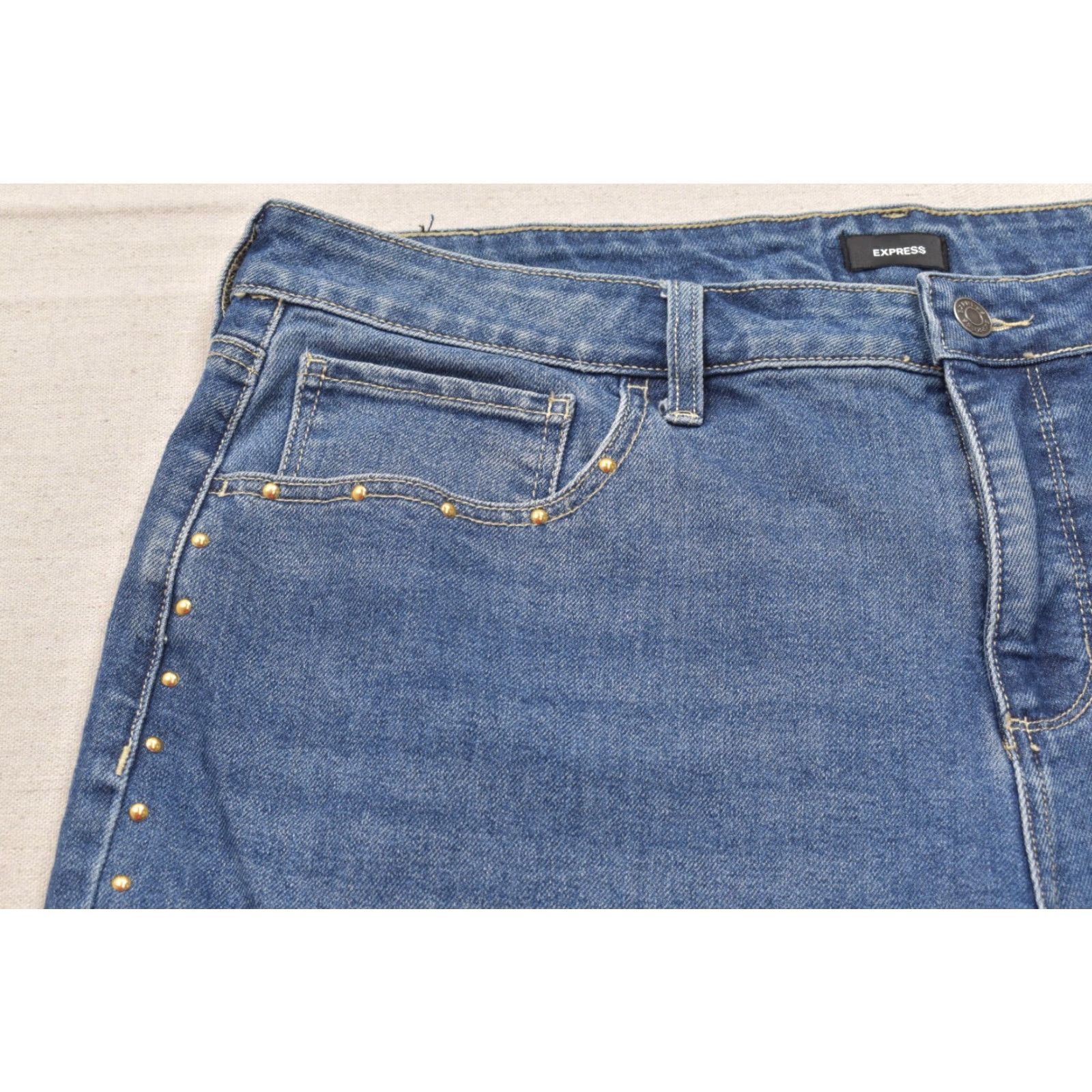 Express Express Jeans Women Size 16 Blue Studded Straight Leg Medium Wash Cotton Blend Jeans Size 38" / US 16 / IT 52 - 5 Thumbnail